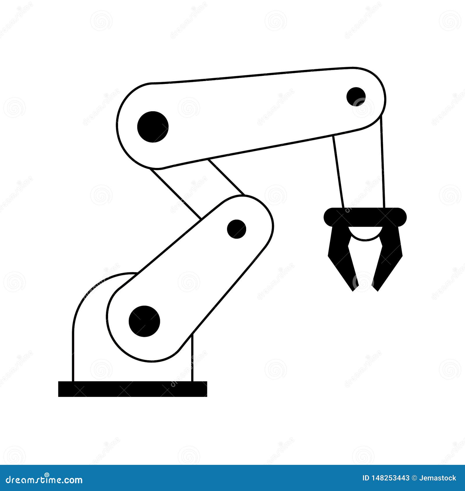 Hydraulic Arm Technology Symbol in Black and White Stock Vector