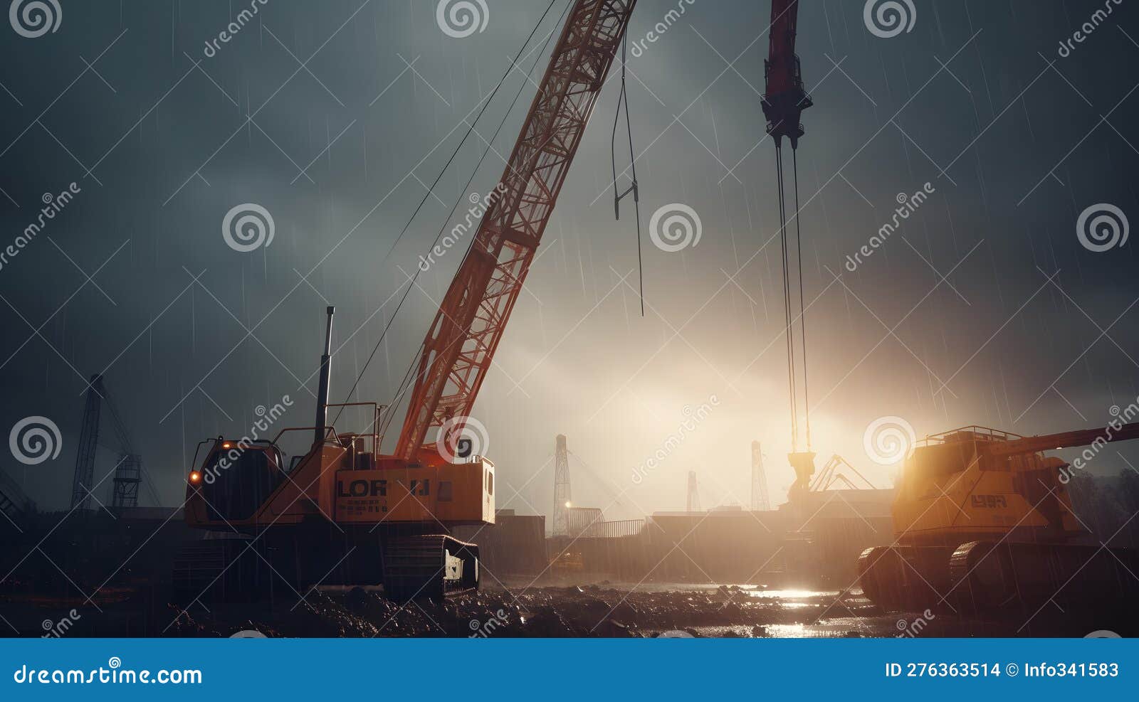 A Hydraulic Crane Lifting a Heavy Load on a Construction Created with