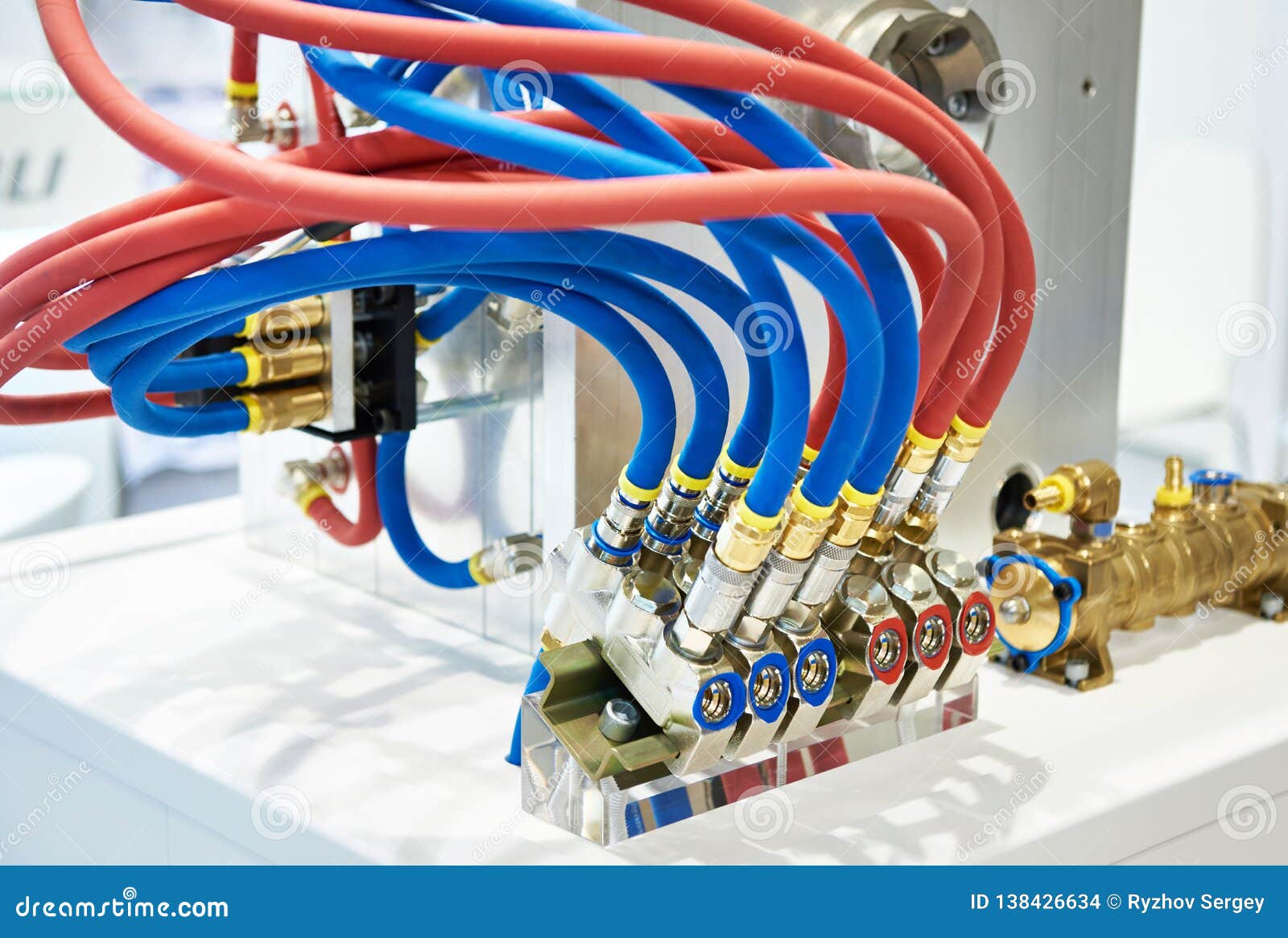 Hydraulic Equipment with Hoses Stock Photo Image of device, detail