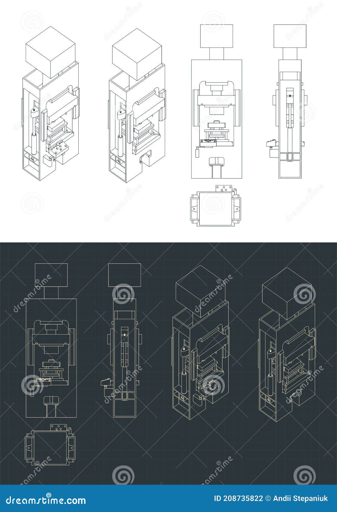 Hydraulic press blueprints stock vector. Illustration of sketch 208735822
