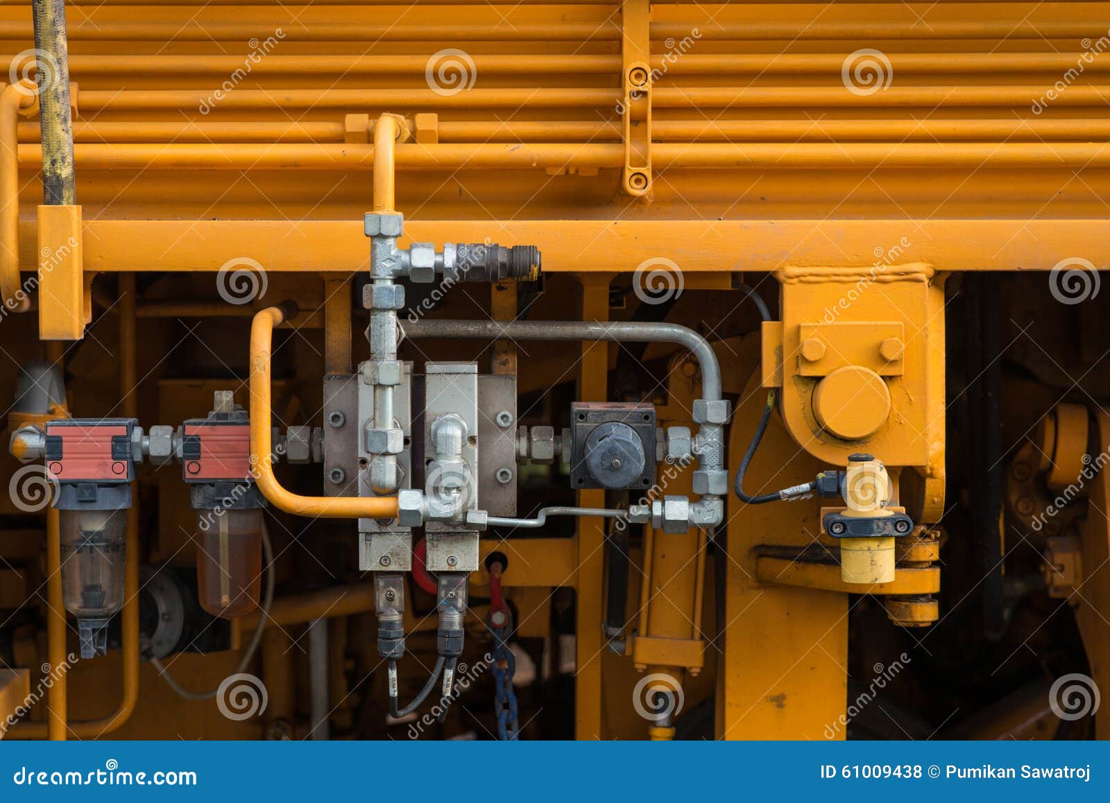 Hydraulic Tubes, Fittings And Levers On Control Panel Stock Image