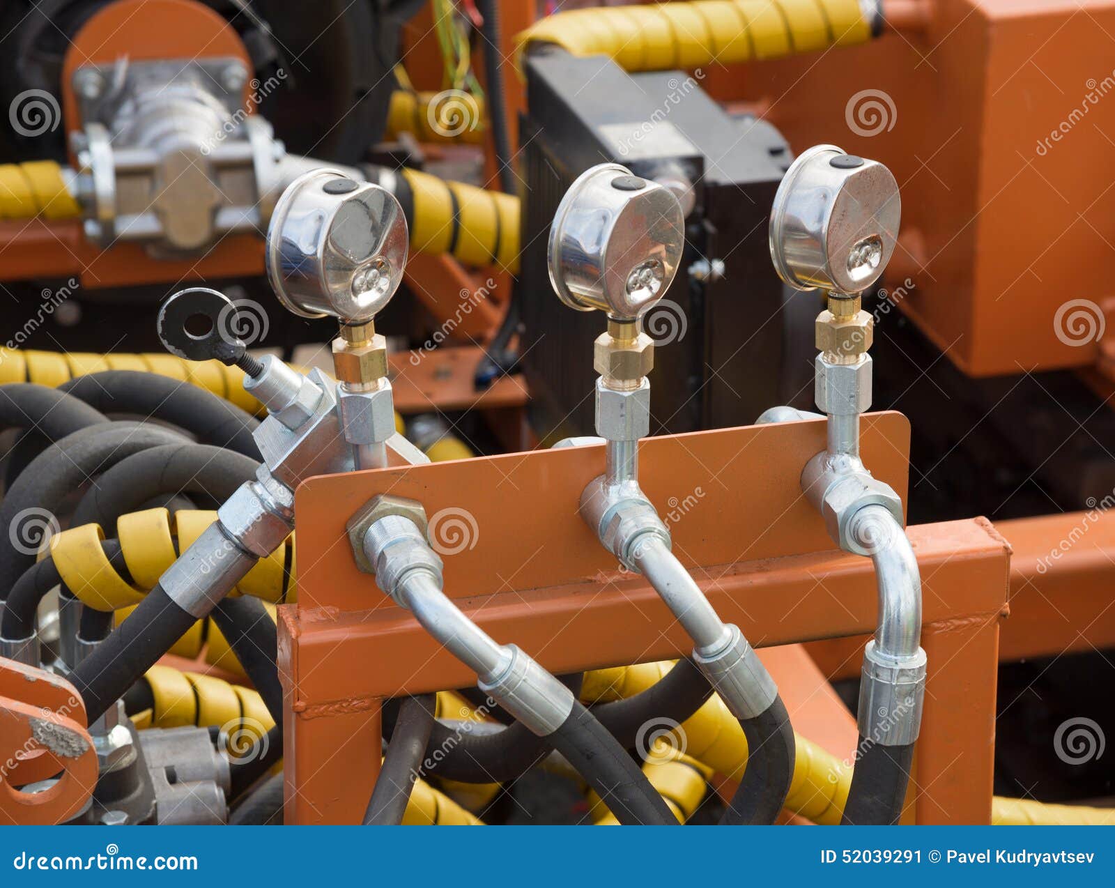 Hydraulic Tubes, Fittings and Levers on Control Panel Stock Image