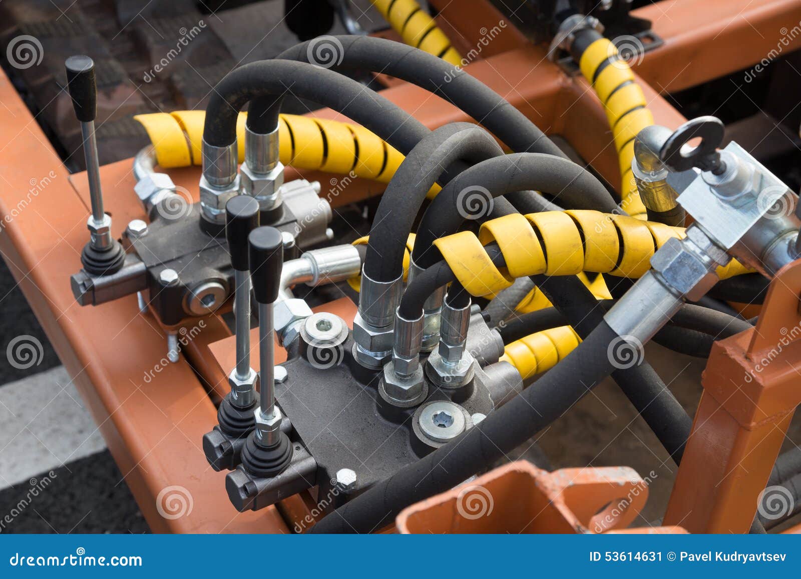 Hydraulic Tubes, Fittings and Levers on Control Stock Image Image of