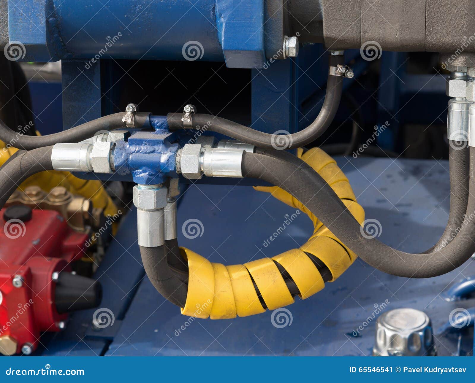 Hydraulic Tubes, Fittings and Levers on Control Panel Stock Image