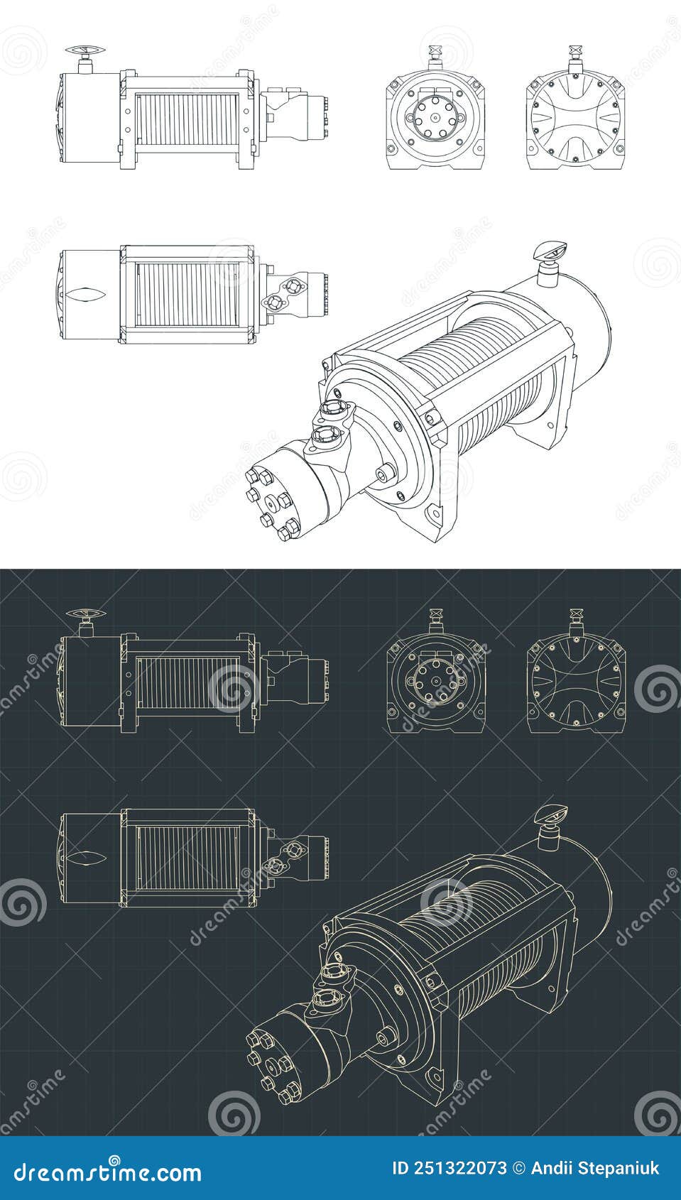 Hydraulic winch drawings stock vector. Illustration of technology