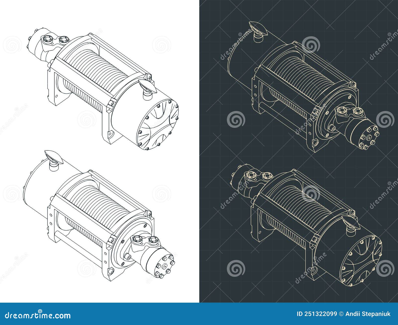 Hydraulic Winch Isometric Drawings Stock Vector Illustration of