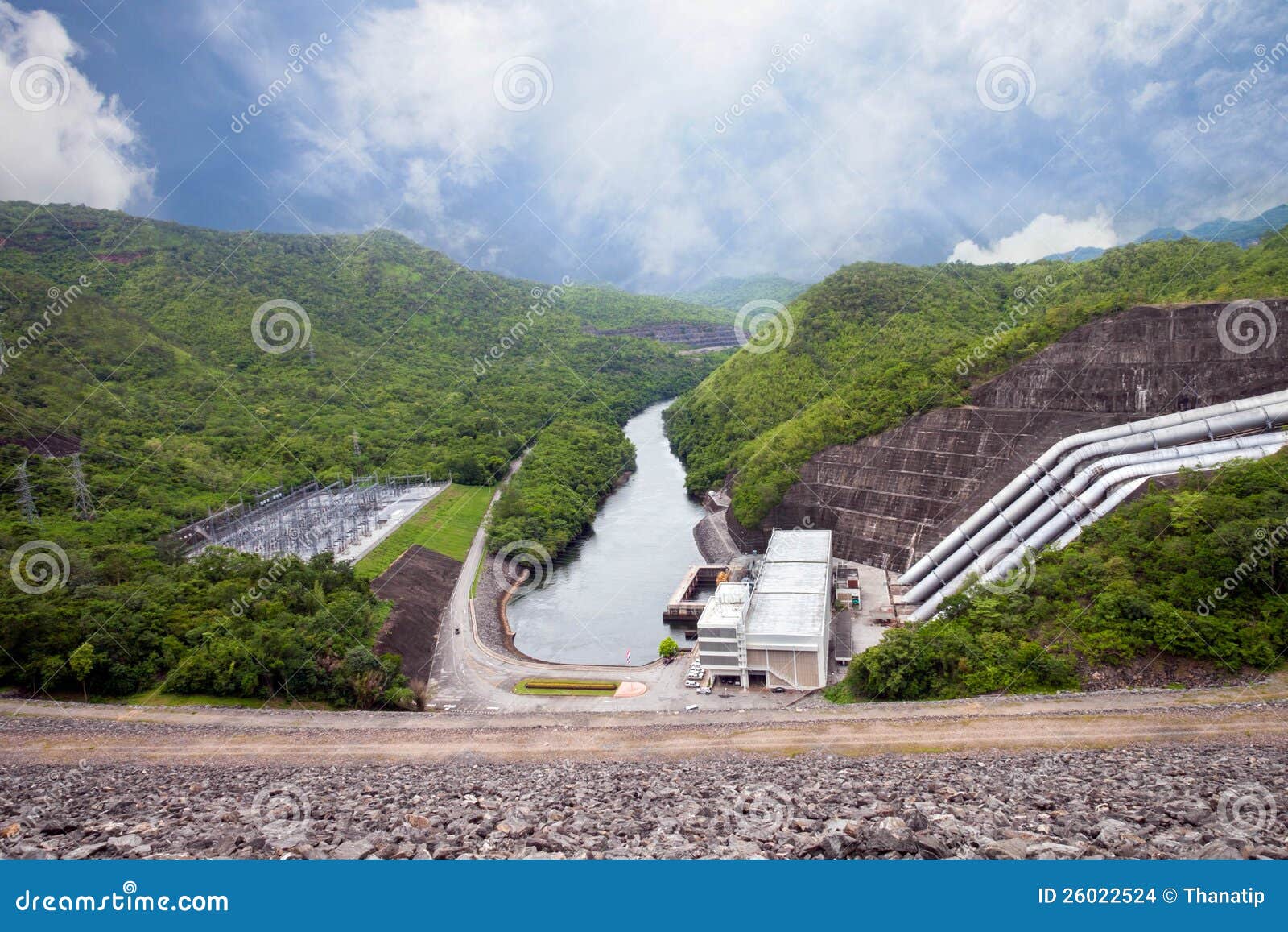 Hydro power plants. Electricity Generator front of Sri Nakharin Dam, Kanchanaburi, Thailand