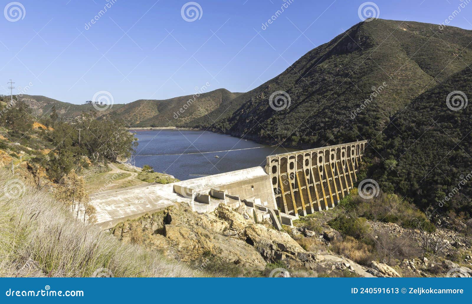 hydroelectric multiple arch concrete dam at lake hodges