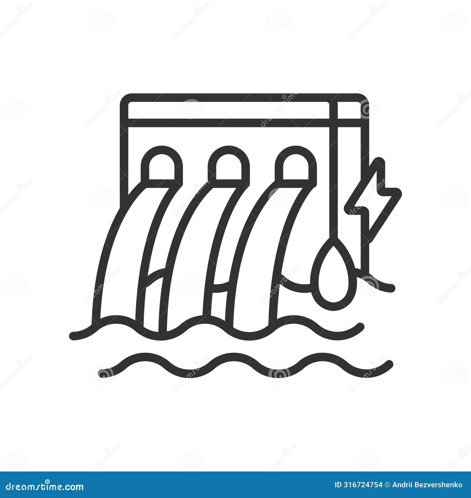hydroelectricity, in line . hydroelectricity, hydroelectric, power, water, energy on white background 