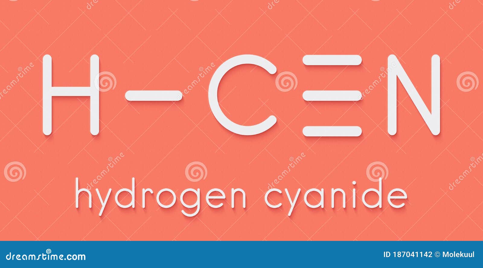 hydrogen cyanide hcn poison molecule. has typical almond-like odor. skeletal formula.
