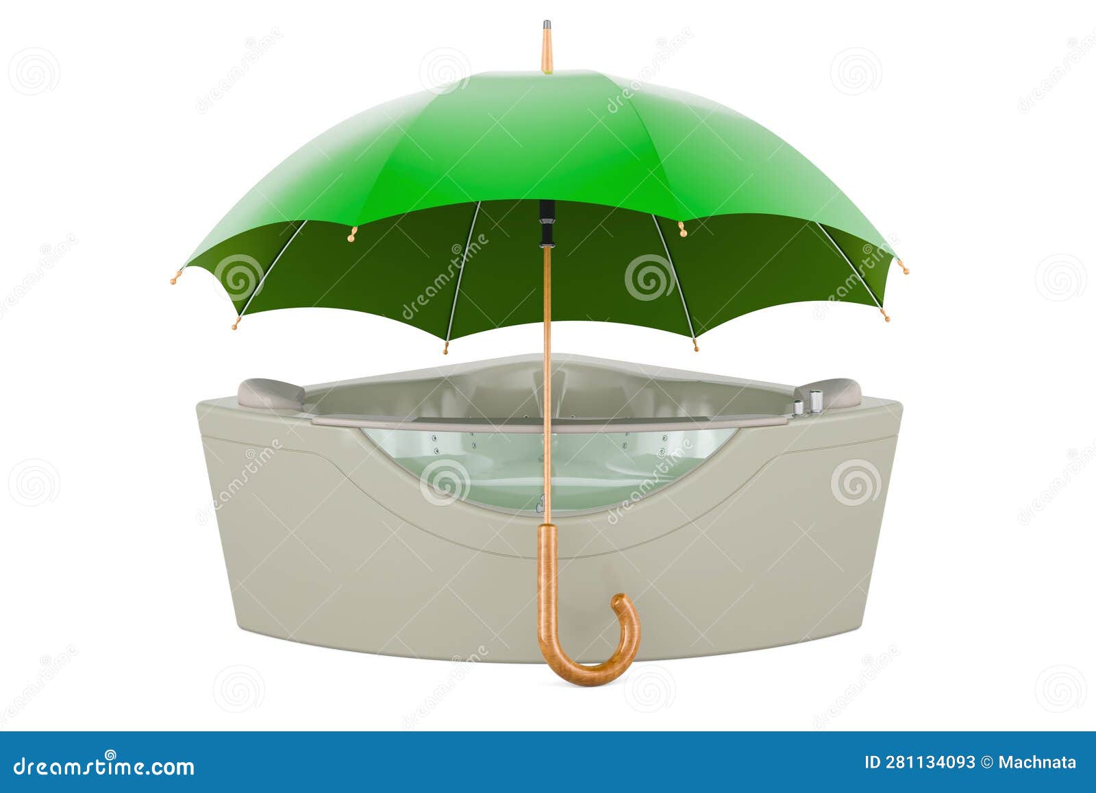 Hydromassage Tub Under Umbrella. 3D Rendering Stock Illustration