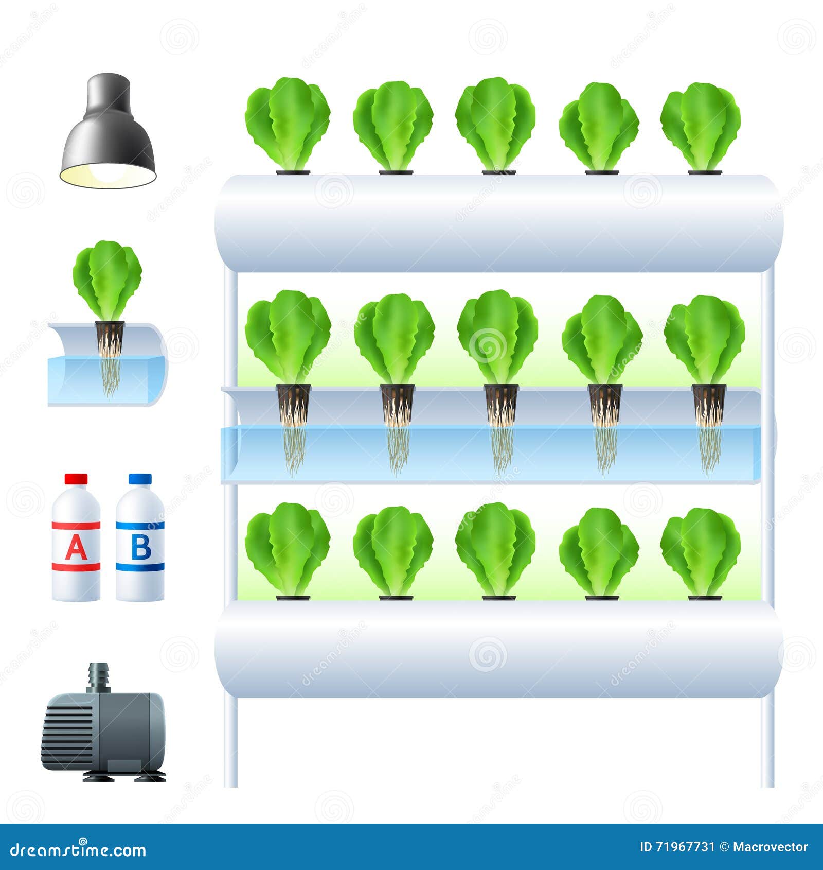 hydroponics system icon set
