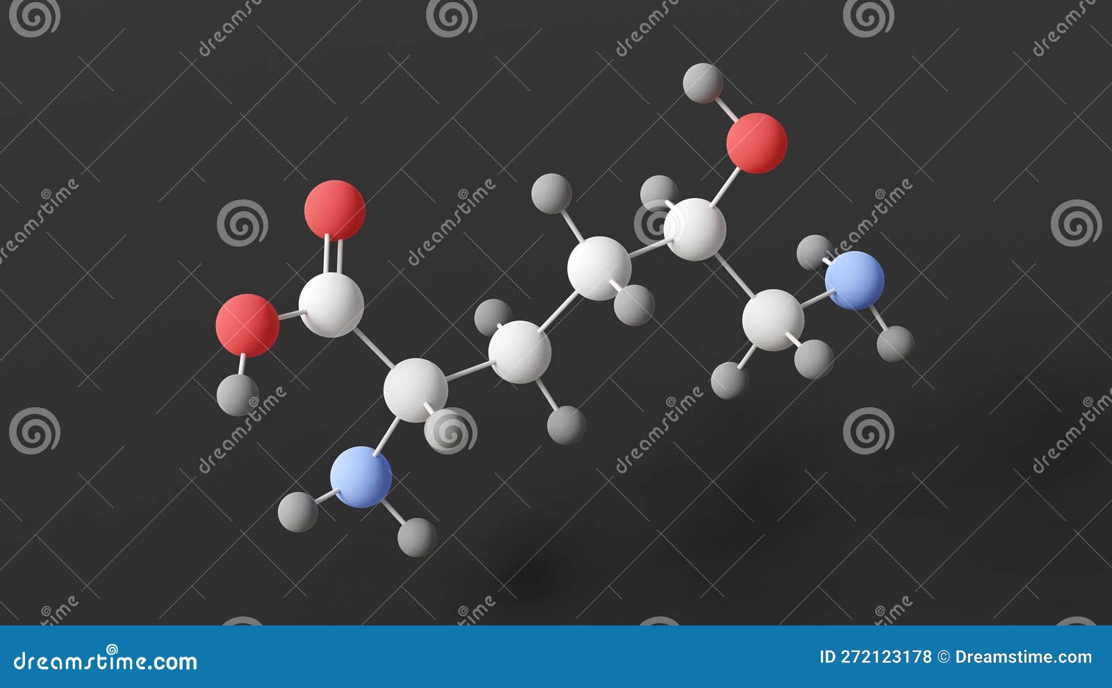 Hydroxylysine Molecule, Molecular Structure, Amino Acid, Ball and Stick 3d Model, Structural