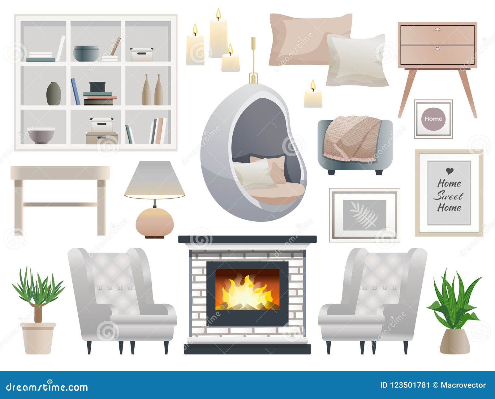 Hygge Style Elements Set Stock Vector Illustration Of Light