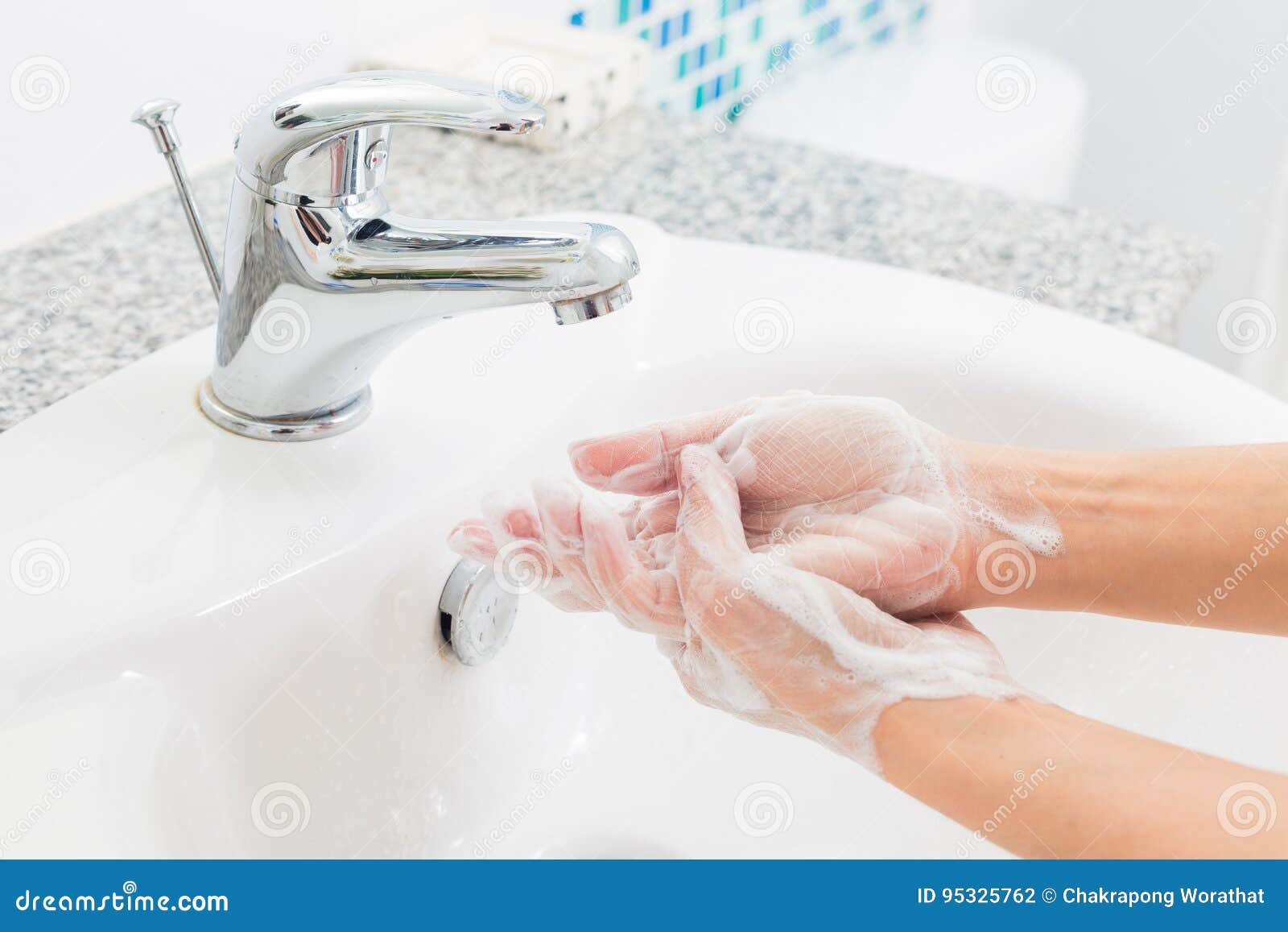 Hygiene. Cleaning Hands. Washing Hands on Sink. Stock Photo Image of