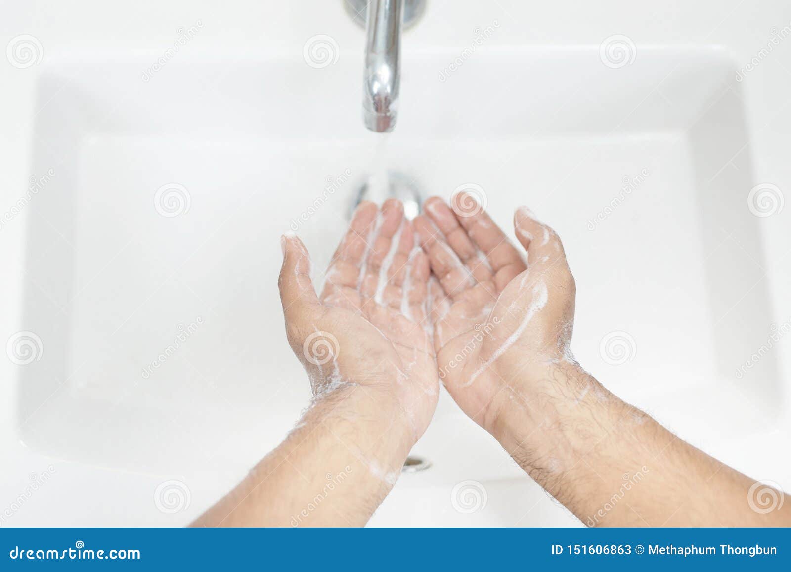 Hygiene Cleaning Hands Washing Hands With Soap Under The Faucet