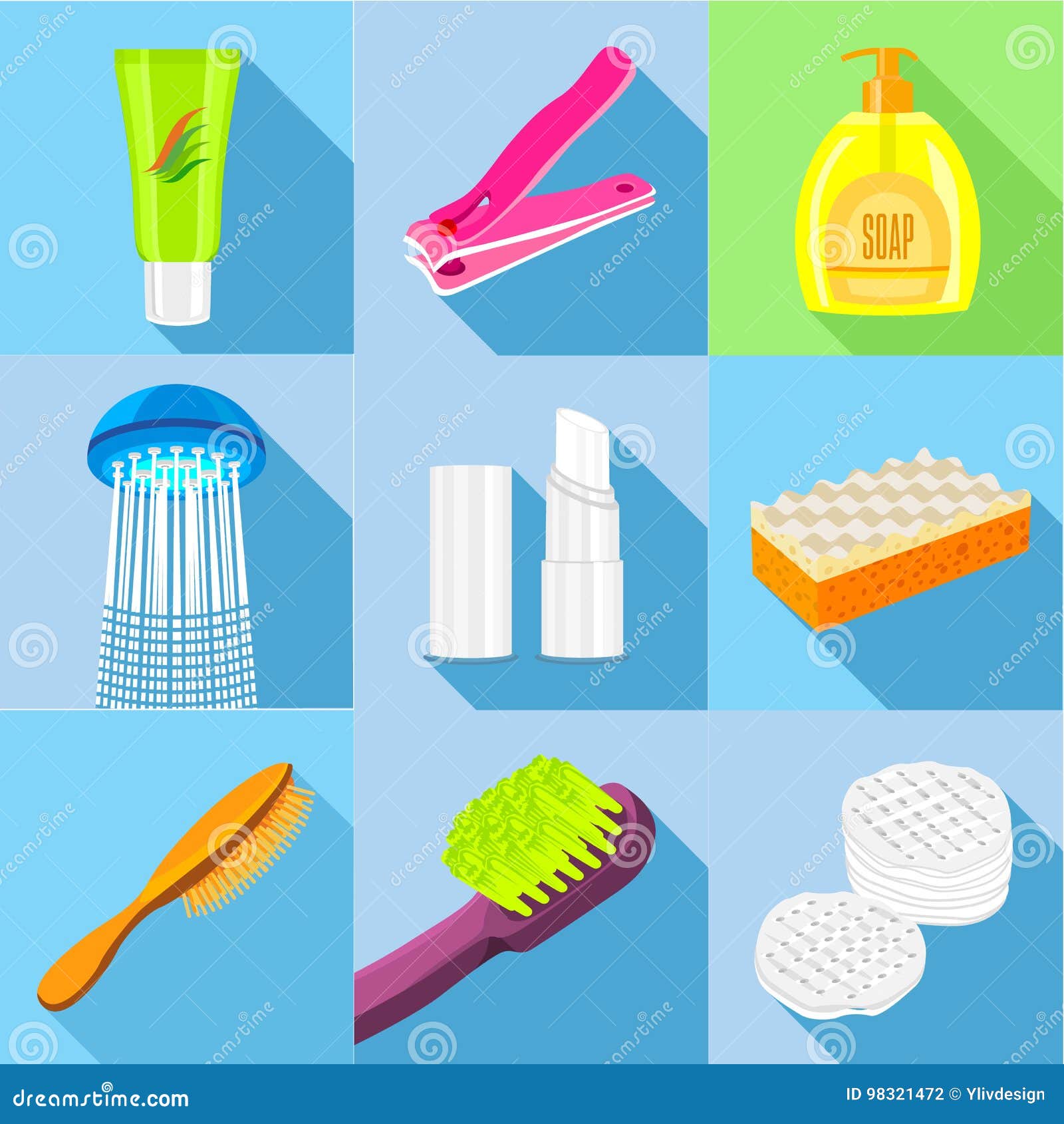 Hygiene Icons Set, Flat Style Stock Vector Illustration of icon, flat