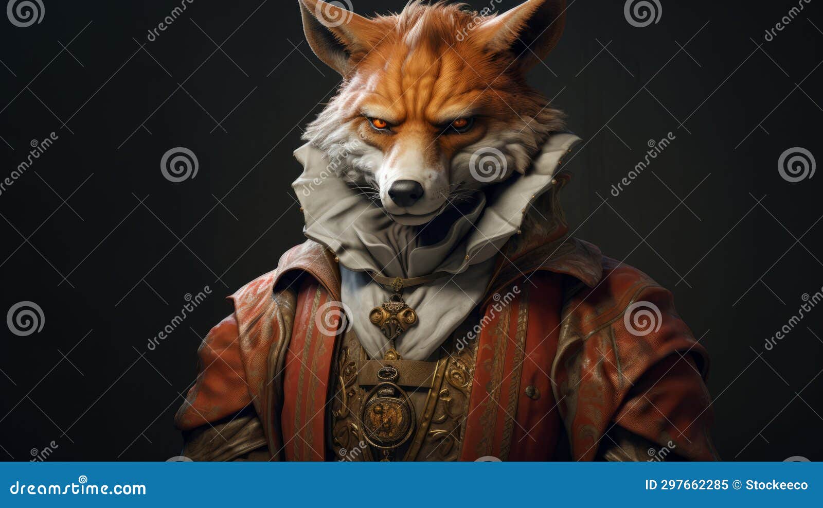 hyper-detailed 3d render of an old fox in baroque-influenced style