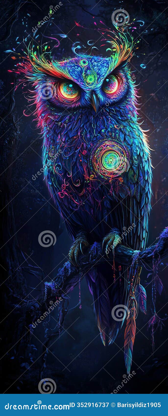 hyper detailed  of a mystical abstract vibrant owl showcasing surreal artistic fantasy