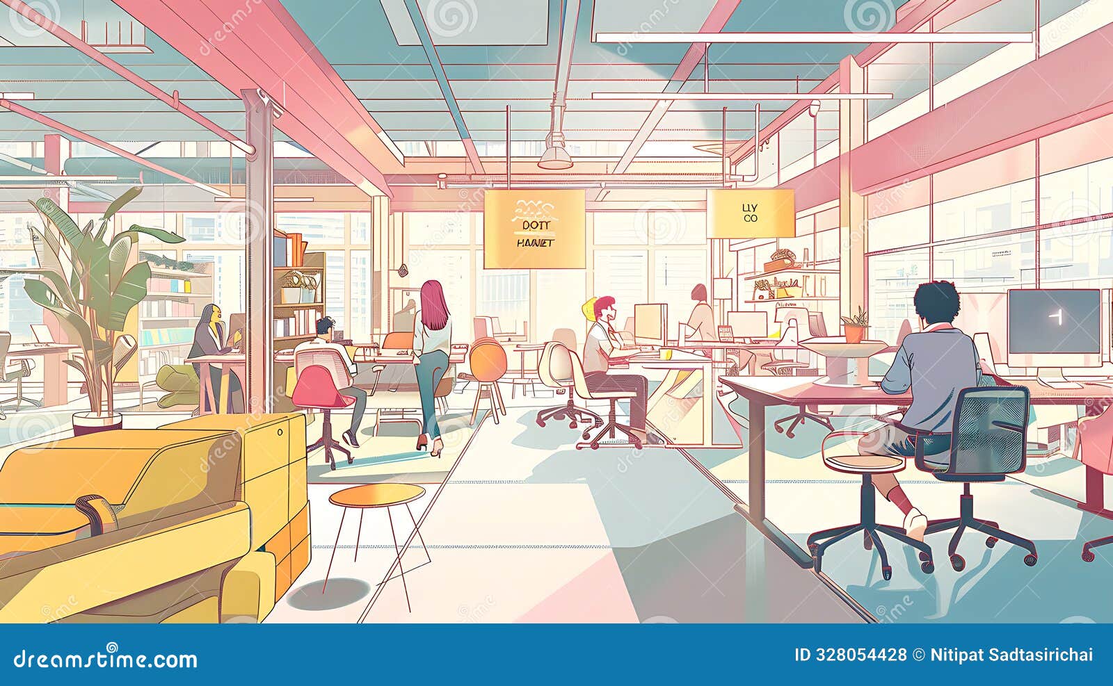 hyper-detailed image of a tech startup office, casual dress code, innovative workspace