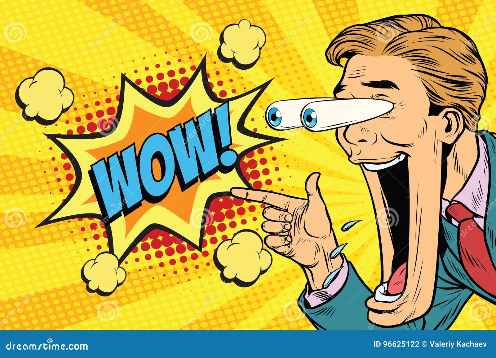 Hyper Expressive Reaction Cartoon Wow Man Face, Big Eyes and Wid Stock