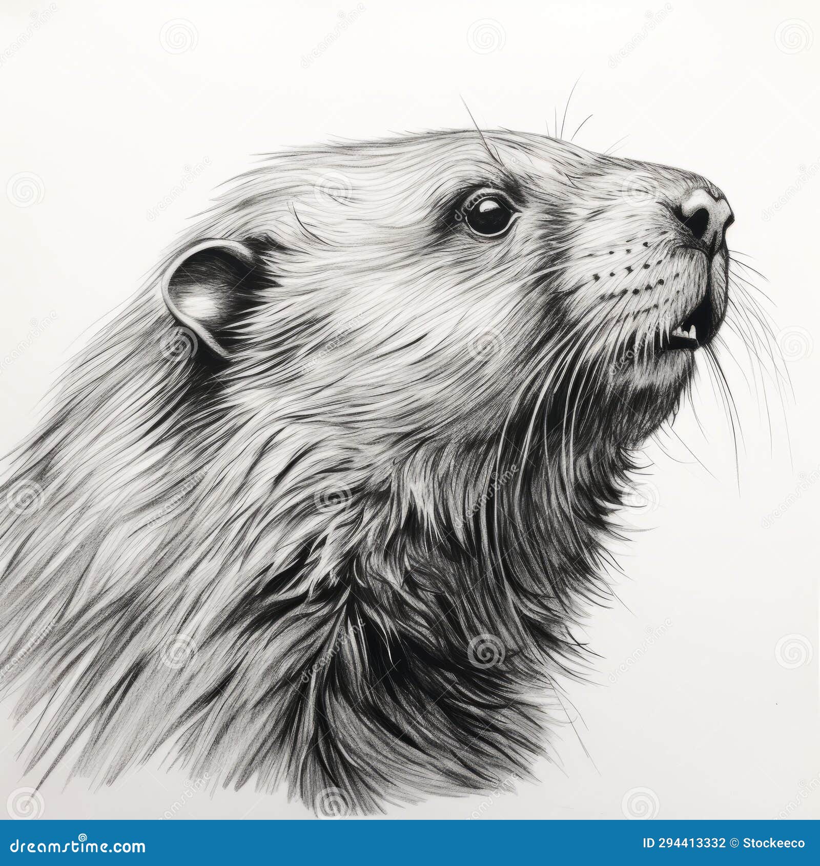 hyper-realistic black and white beaver drawing