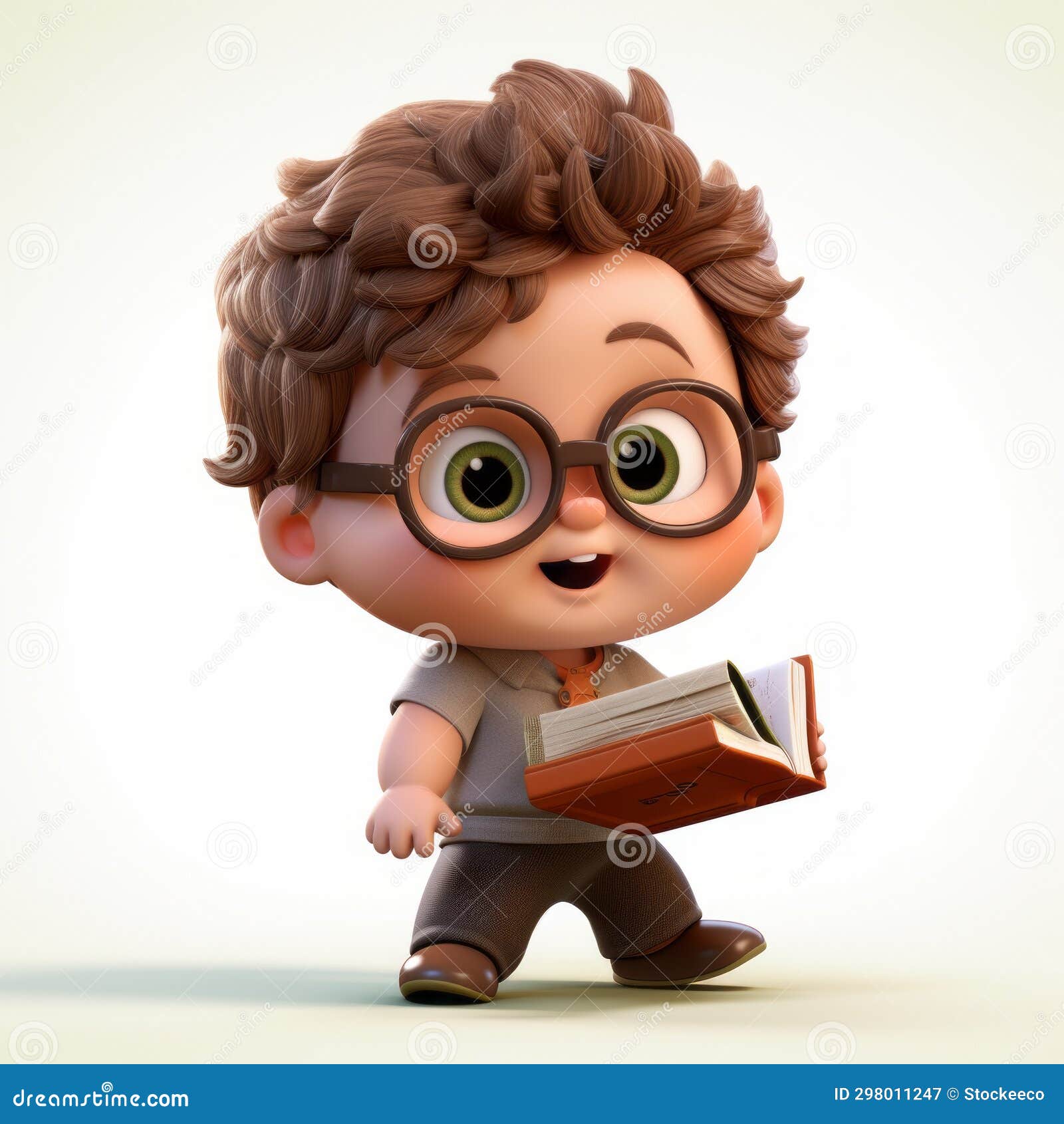 Hyper-realistic Cartoon Boy with Glasses Holding a Book Stock ...