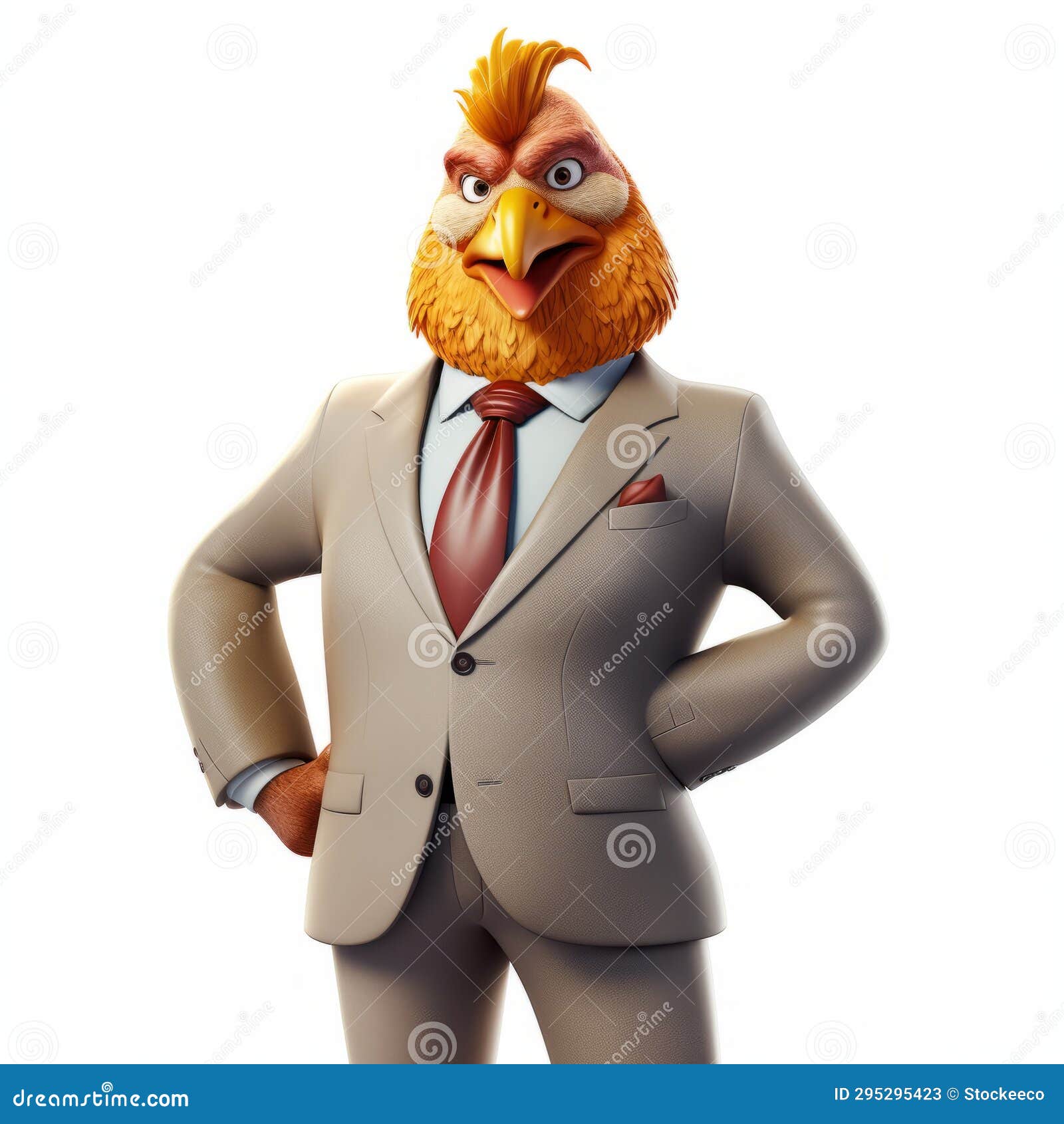 hyper-realistic cartoon chicken in a suit: a wealthy portraiture