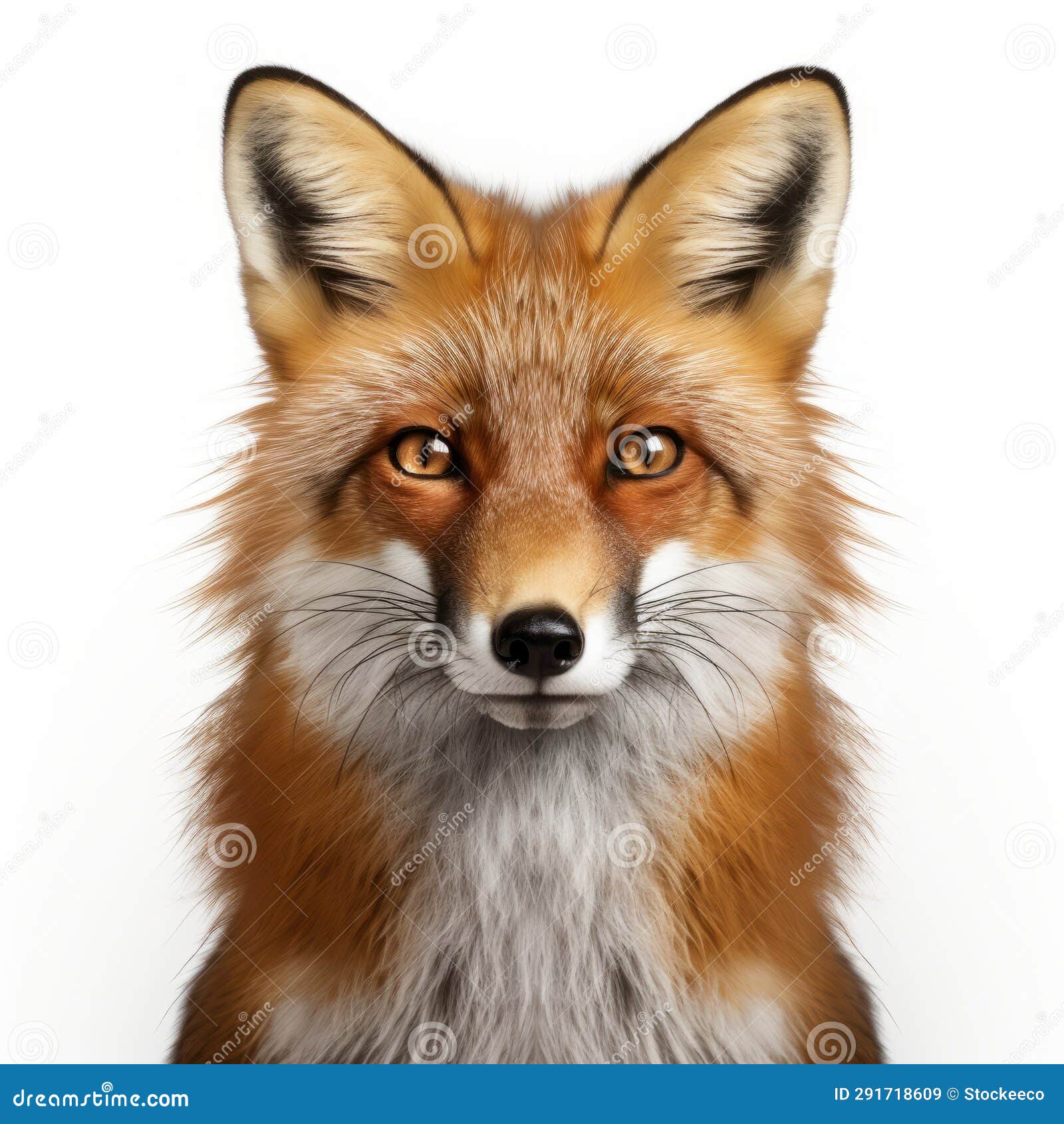 Hyper-realistic Fox Close-up Drawing on White Background Stock