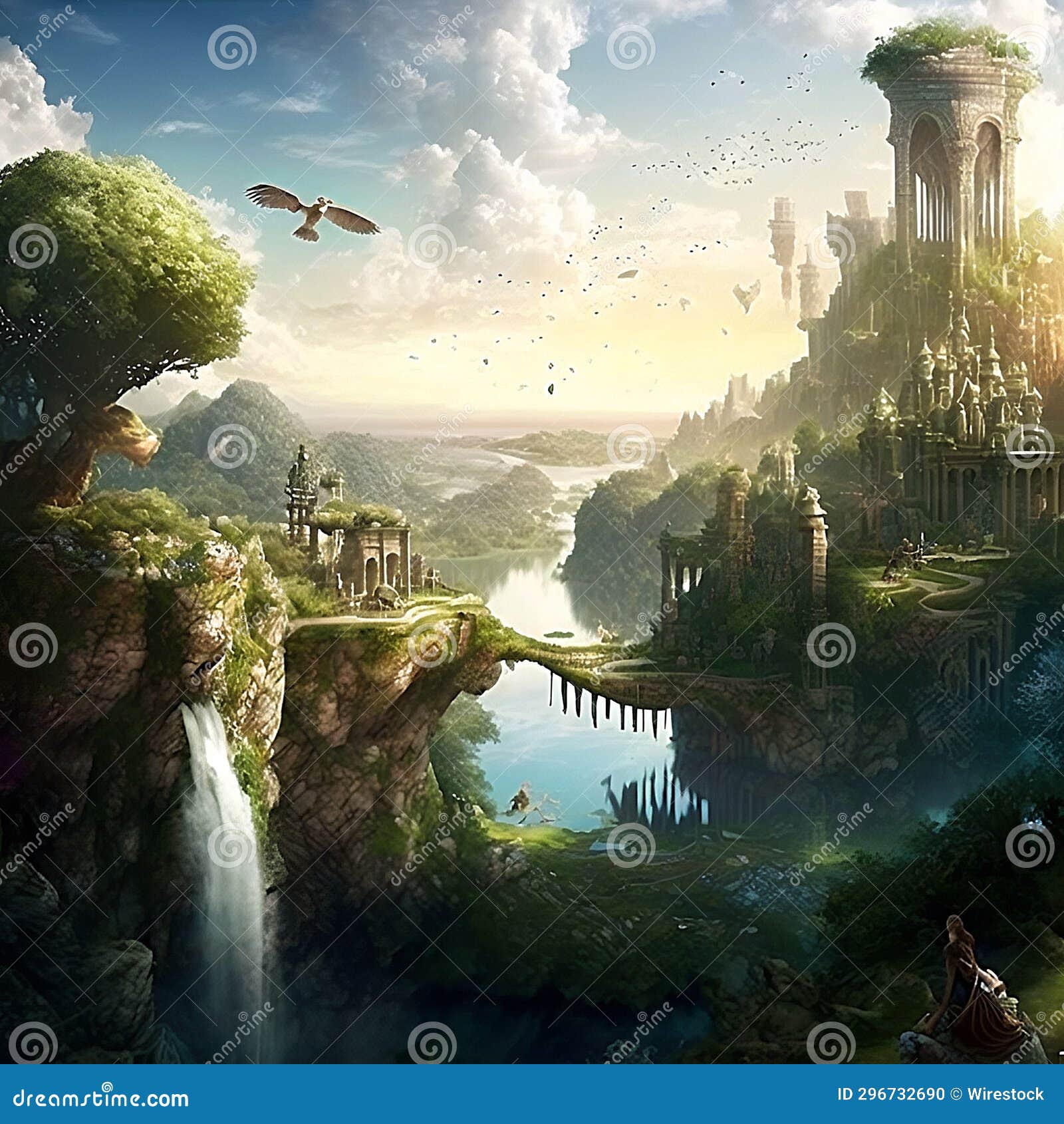 Hyperrealistic Illustration of Old Stone Towers on Rocky Cliffs by a