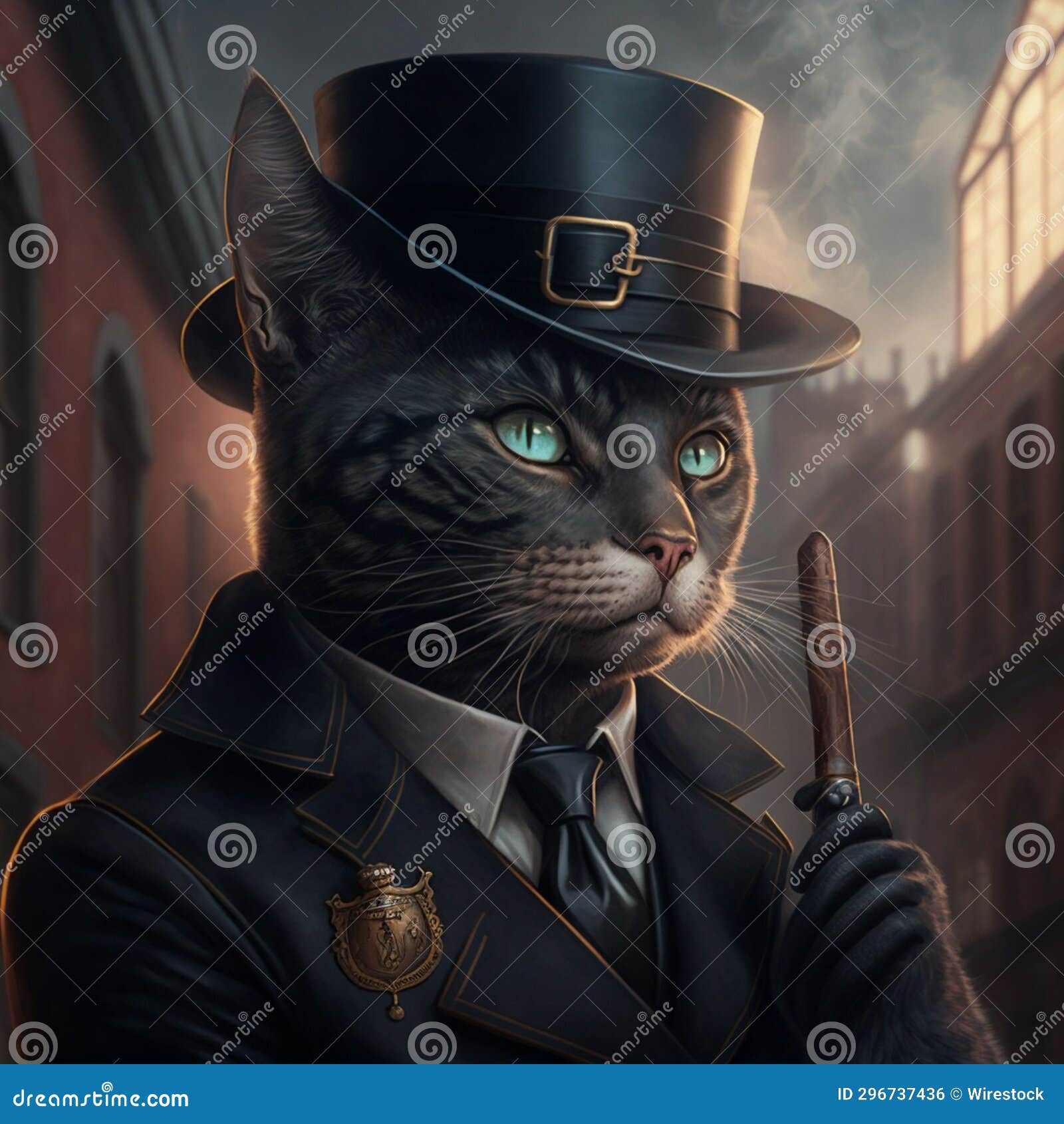 Hyperrealistic Illustration Portrait of a Cat in a Human Costume