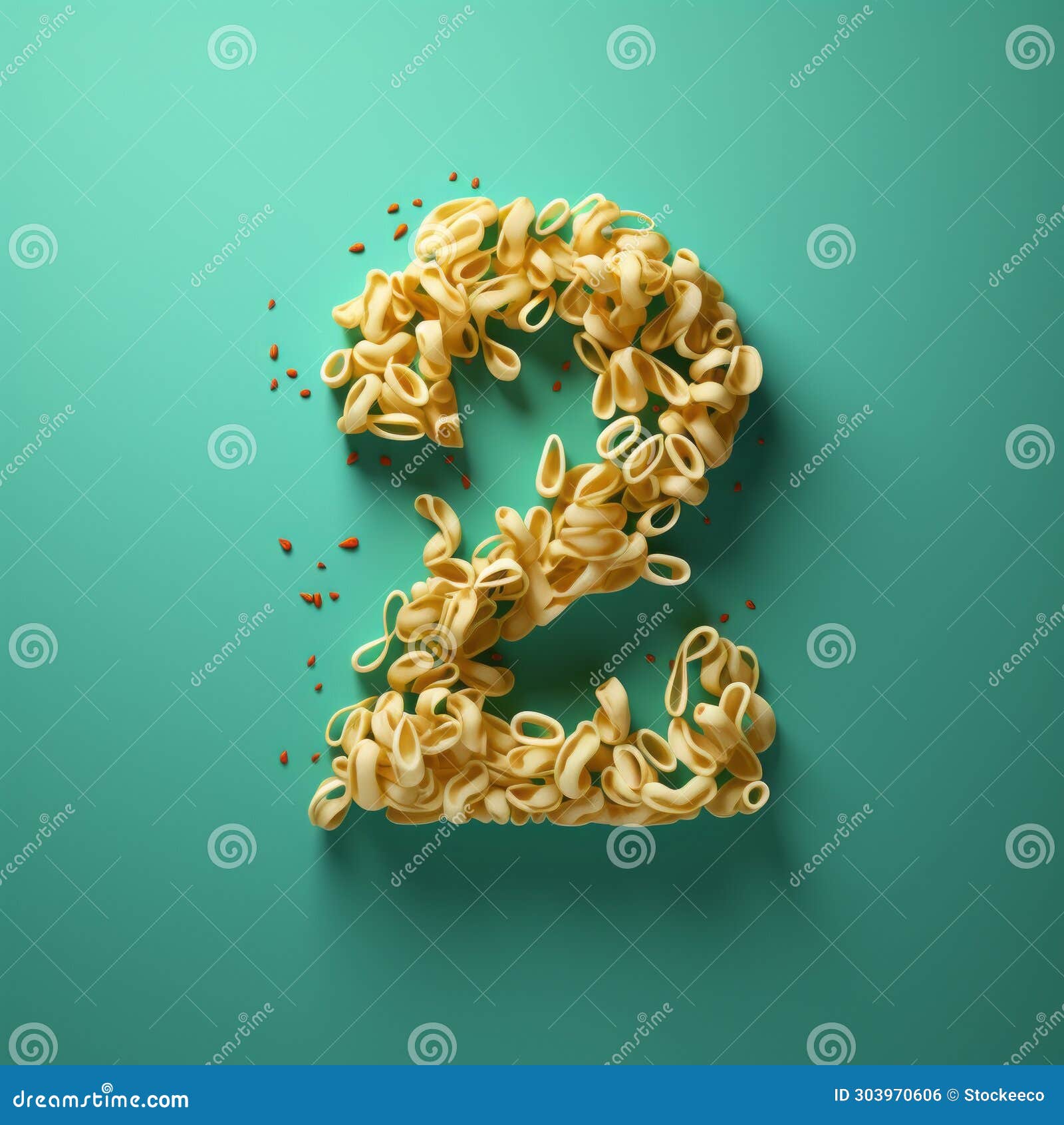 hyper-realistic noodle number two on green background