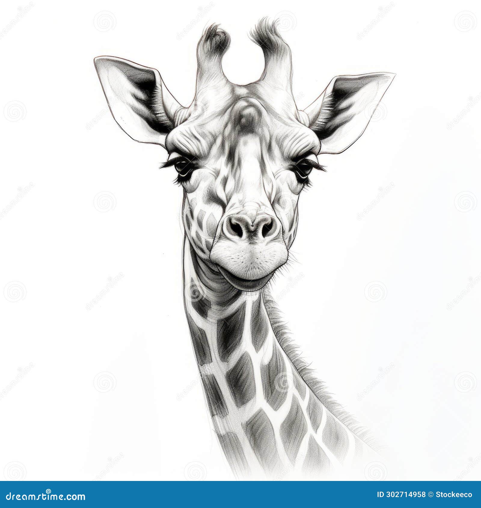 hyper-realistic pencil sketch of a charming giraffe