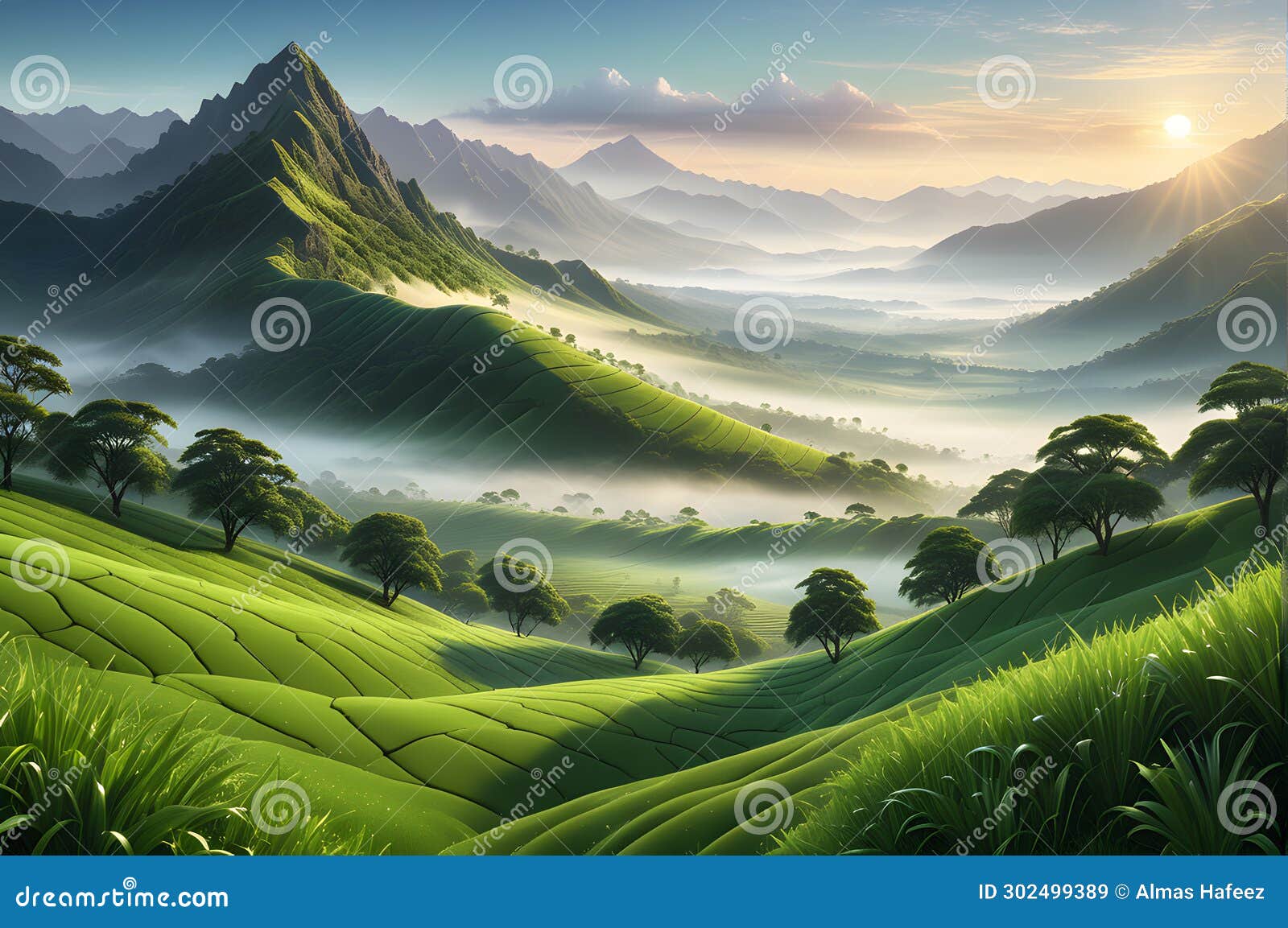 hyper realistic photograph of a nature scene water fall, forest, green trees and plants ai generated