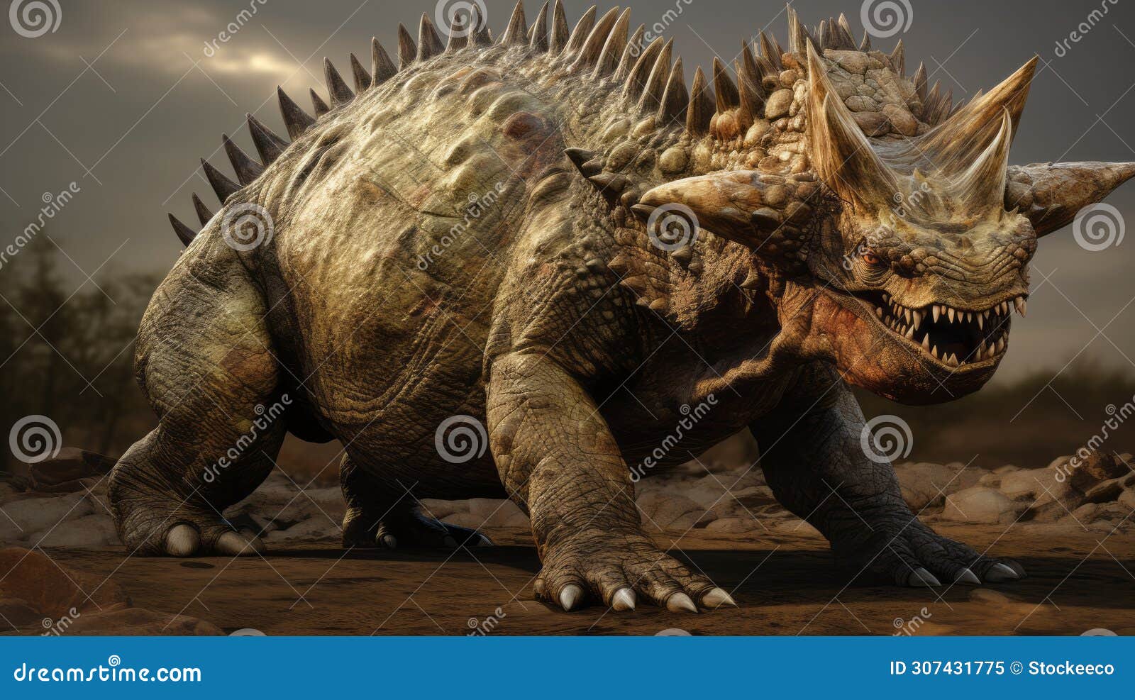 hyper-realistic triceratops video with daz3d style and unreal engine 5