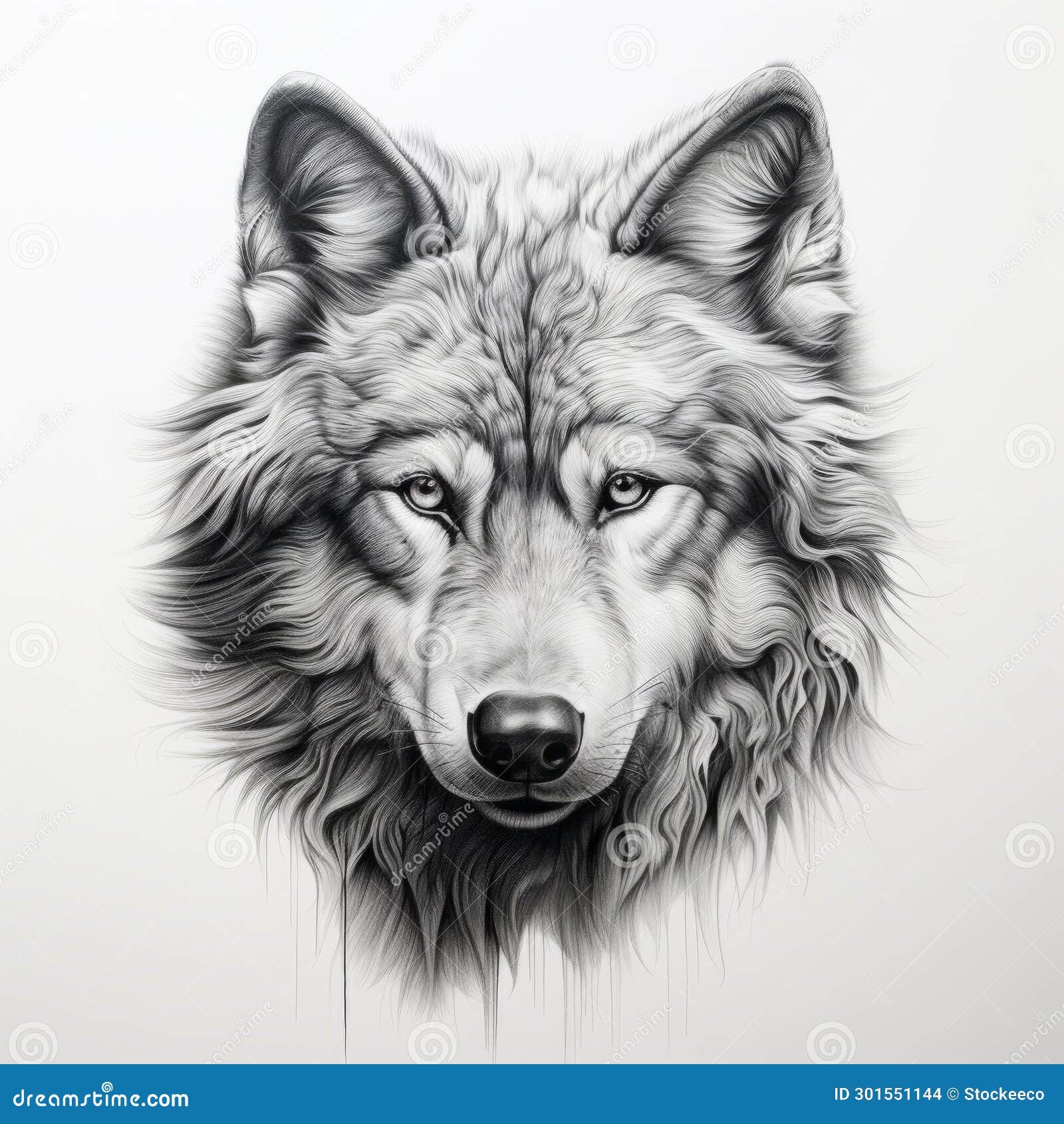 Black and white wolf portrait on Craiyon