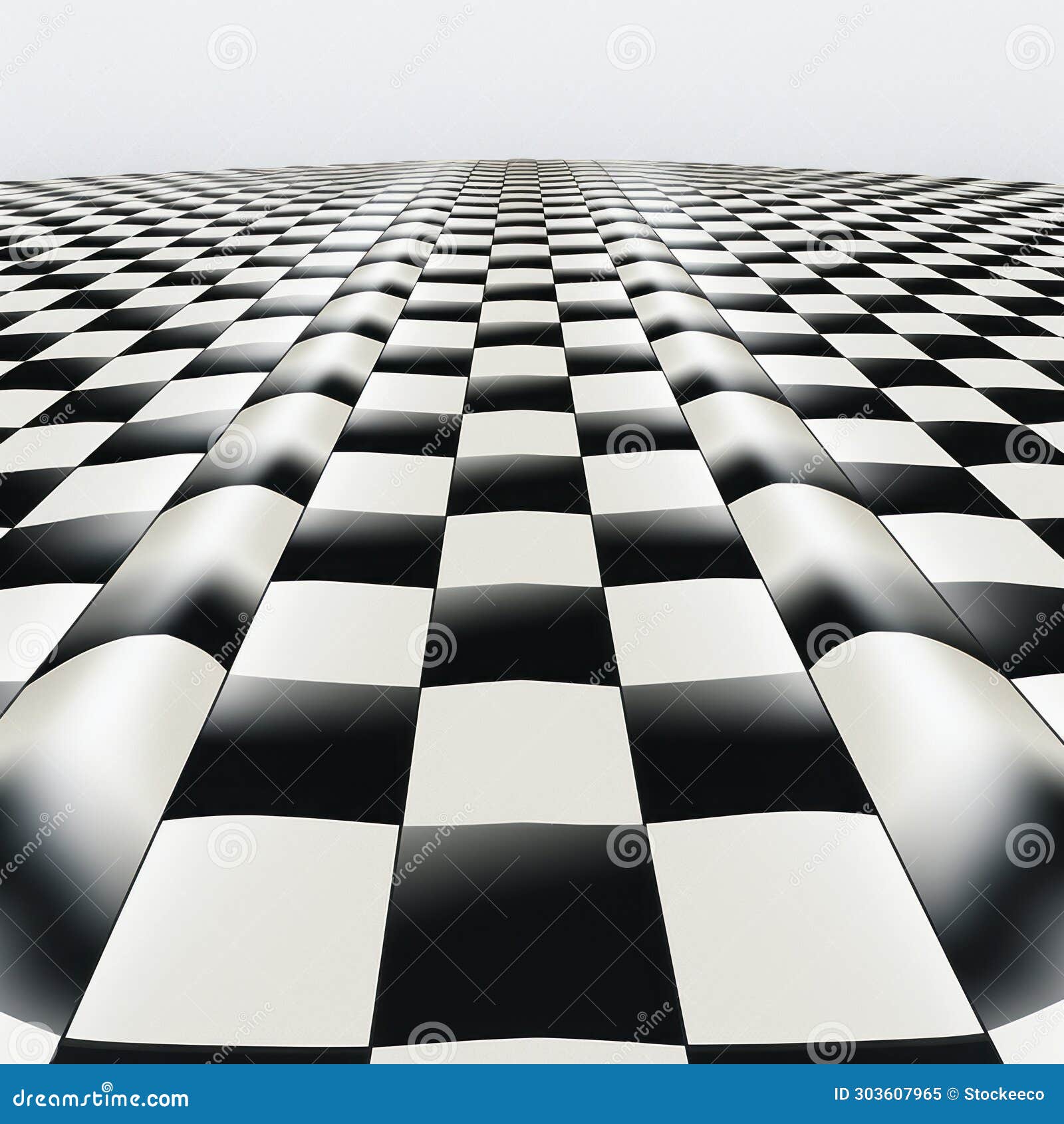 Hyperrealistic Black and White Checkered Floor with Surrealistic