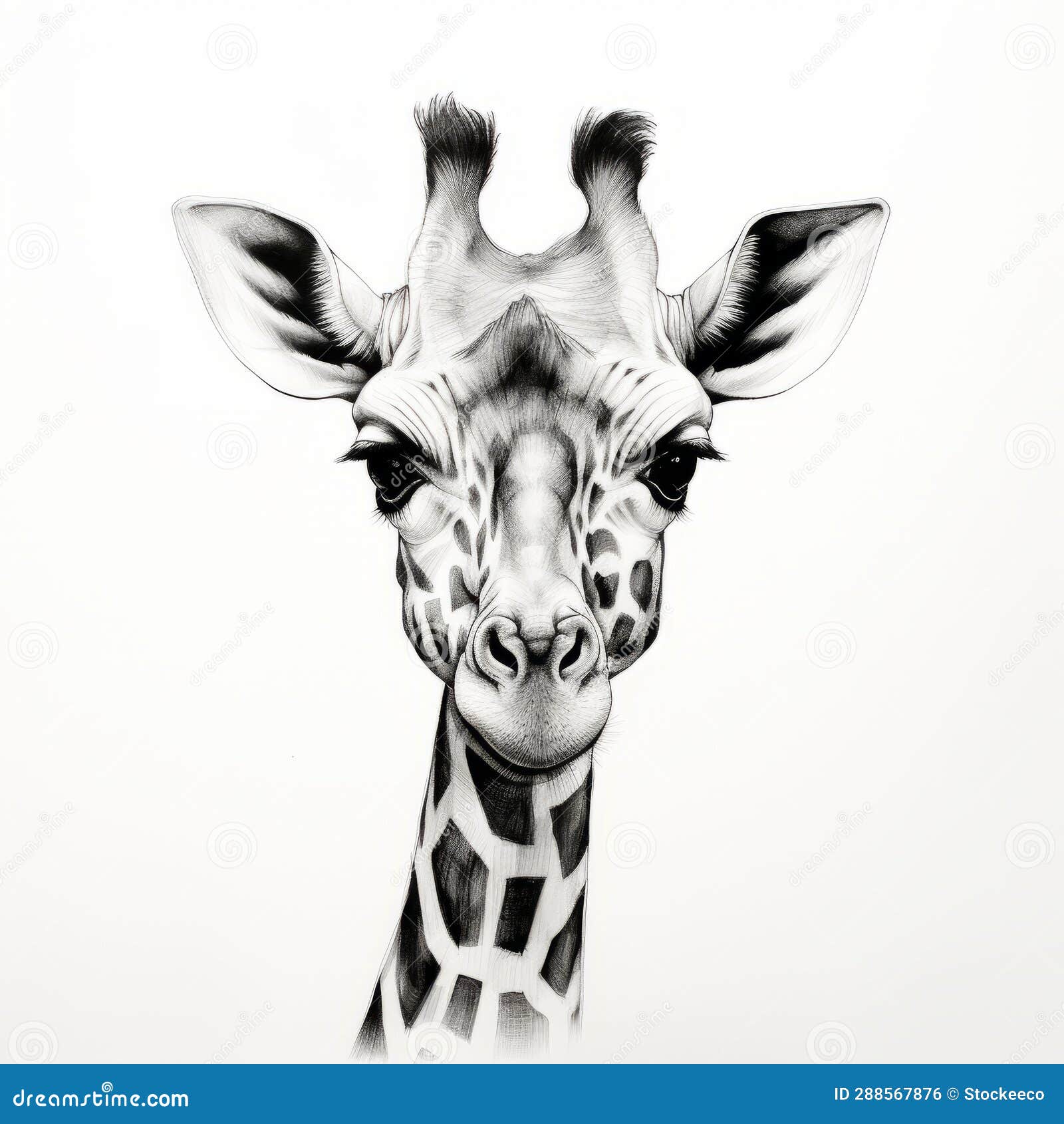 Hyperrealistic Black And White Drawing Of Ostrich Face Stock Image