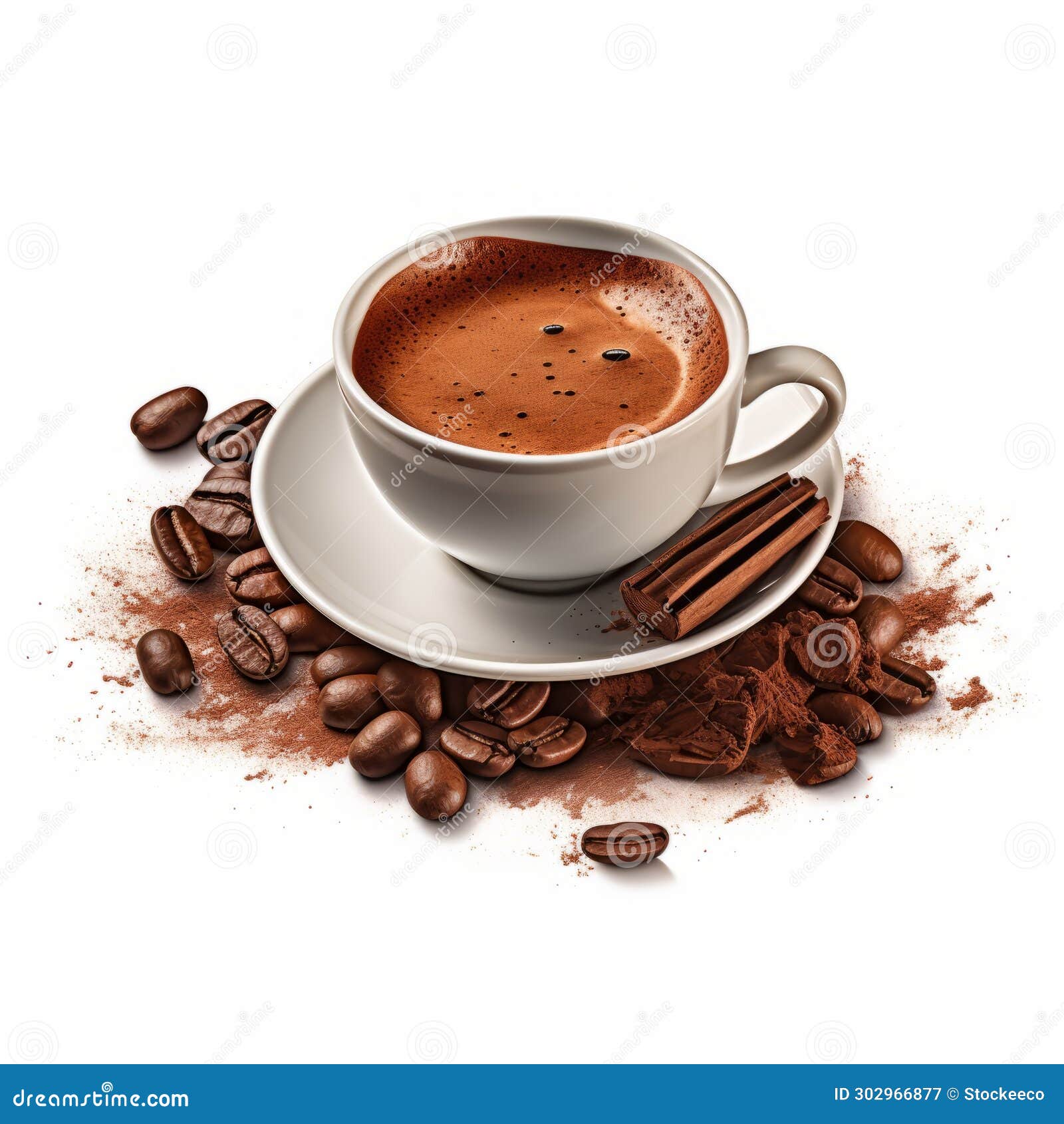 hyperrealistic coffee with cinnamon and cocoa beans