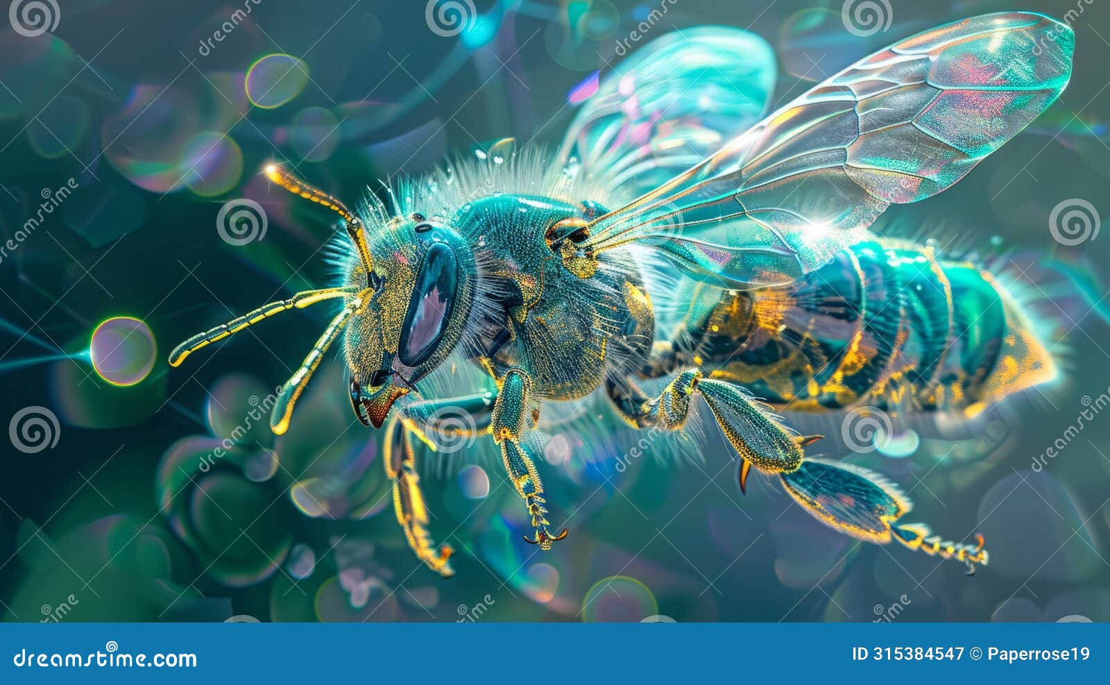 a hyperrealistic hyper detailed photograph of an insanely beautiful crystal bee