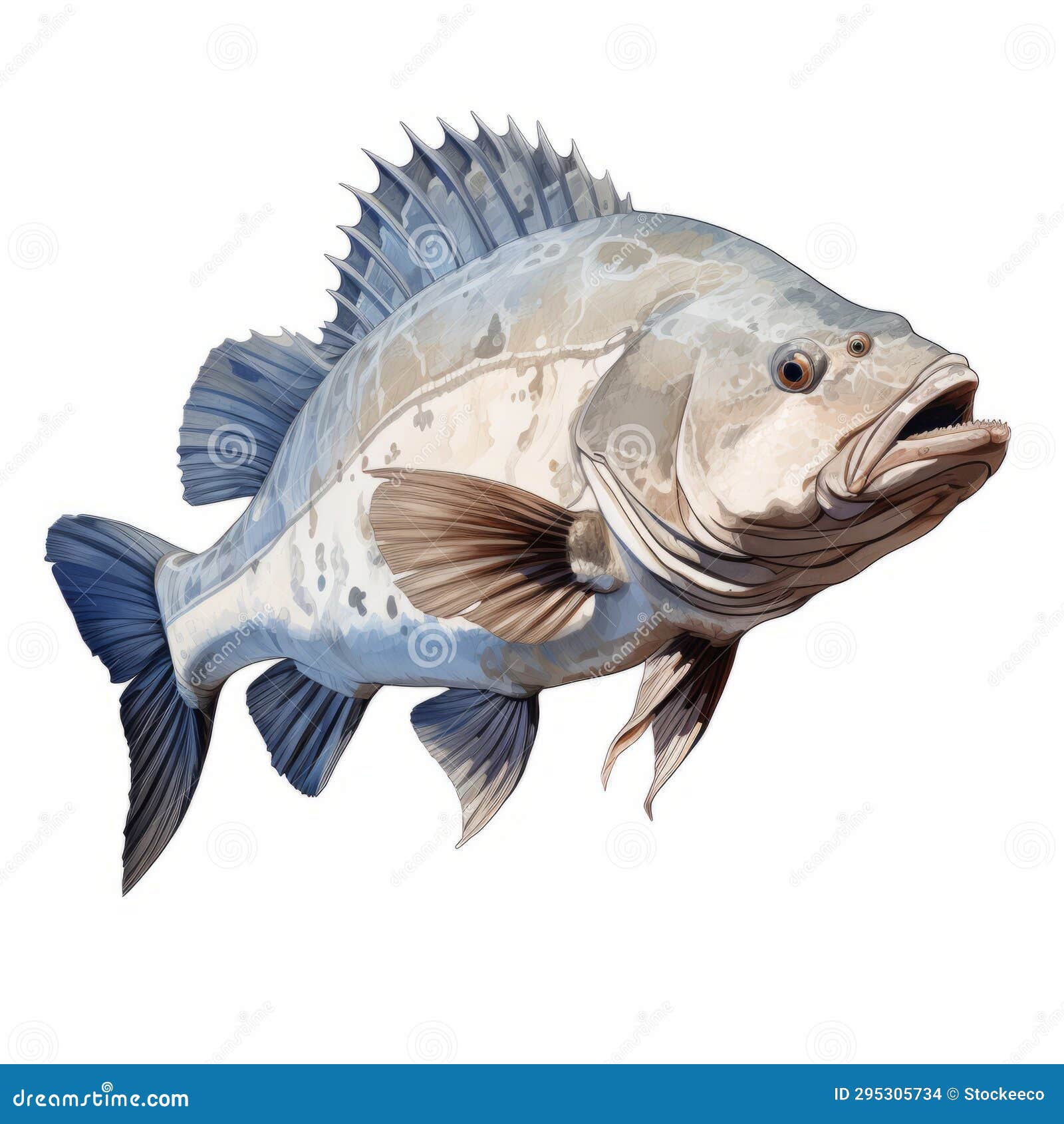 Hyperrealistic Illustration of Enormous Swimming Halibut Stock