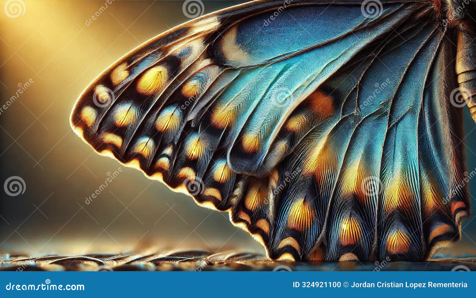 macro close-up of a butterfly wing with intricate patterns and vibrant colors