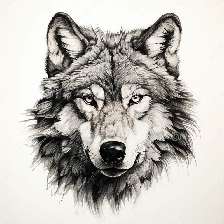 Hyperrealistic Wolf Head Tattoo Illustration in Monochrome Stock ...