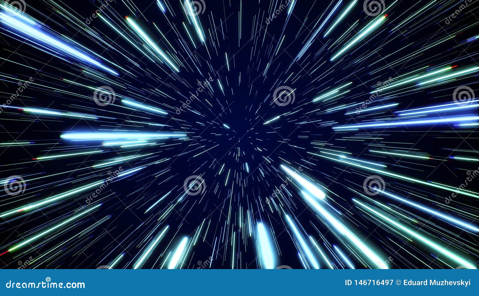 hyperspace jump through the stars to a distant space. speed of light, neon rays