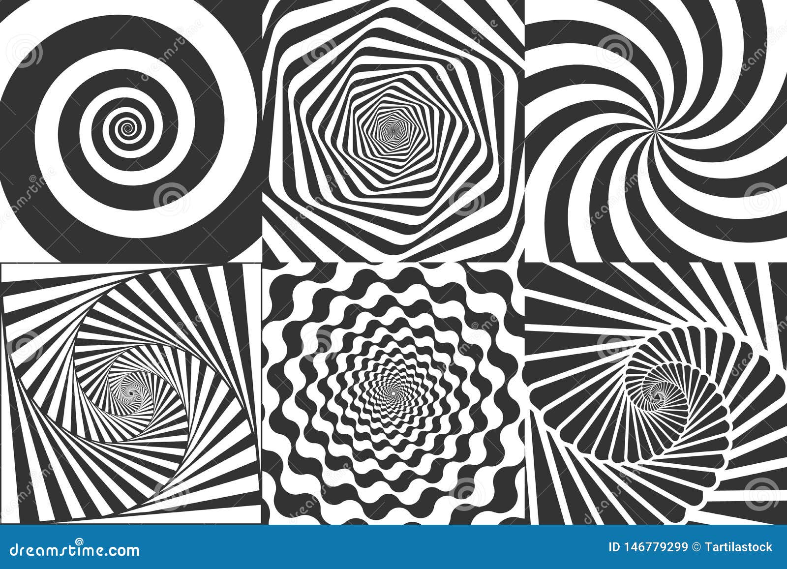 hypnotic spiral. swirl hypnotize spirals, vertigo geometric illusion and rotating stripes round pattern 
