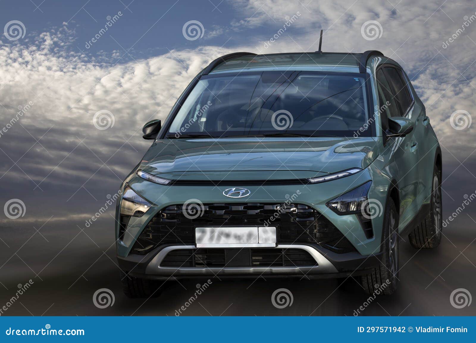 Hyundai green car. stock photo. Image of green, background - 297571942