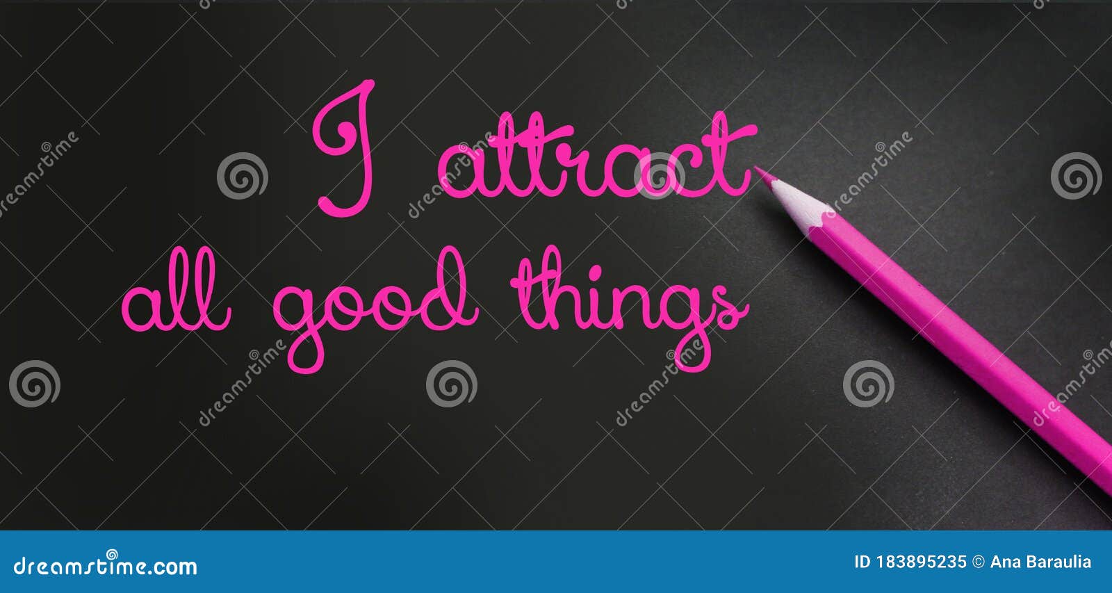 i attract all good things - positive affirmation words - handwriting on a black paper with a pink pencil. law of attraction