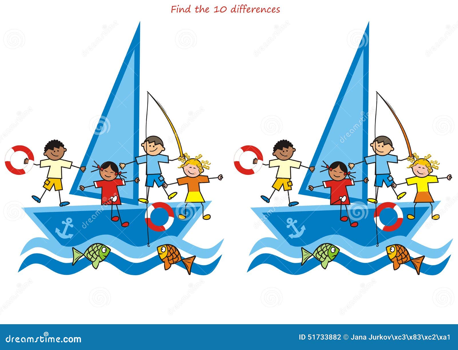 I Bambini E La Barca A Vela Trovano Dieci Differenze