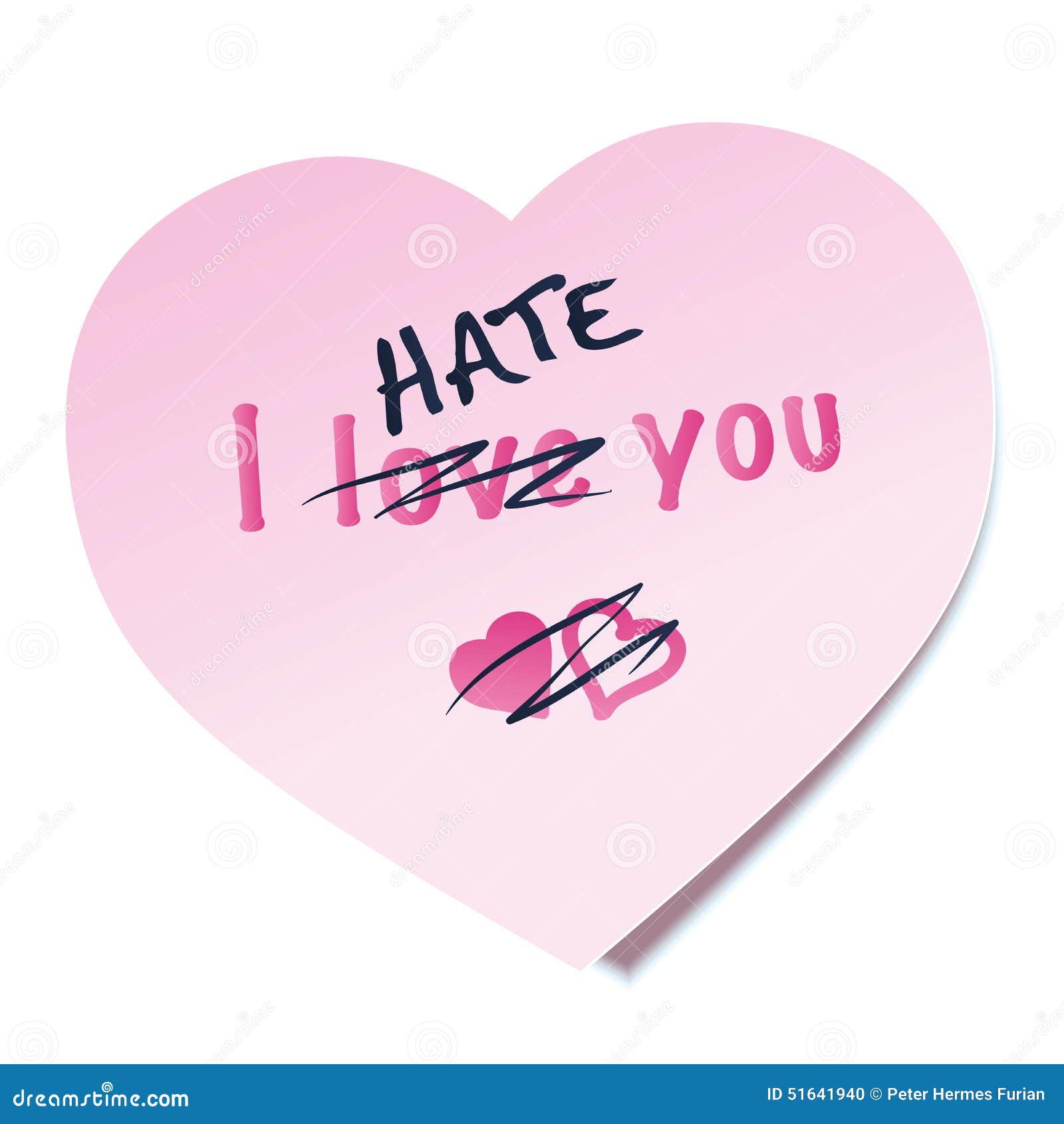 i hate you sticky note written heart shaped pink word love crossed out as symbol lovesickness isolated vector 51641940