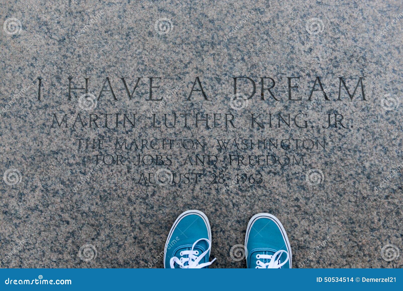 I Have a Dream, inscription, Lincoln Memorial. I have a Dream, Martin Luther King on Lincoln s Memorial steps, Washington DC, United States.